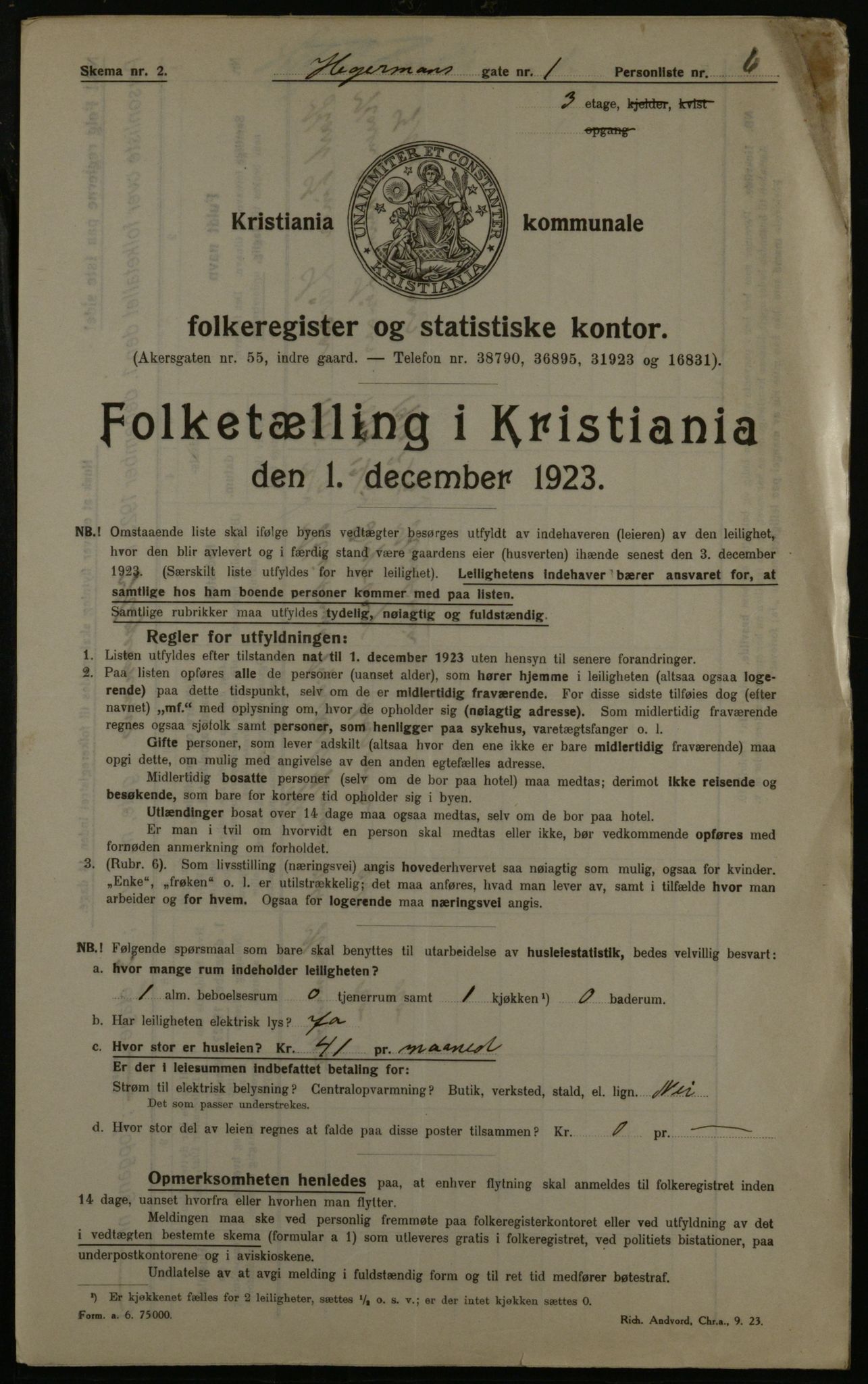 OBA, Municipal Census 1923 for Kristiania, 1923, p. 40797