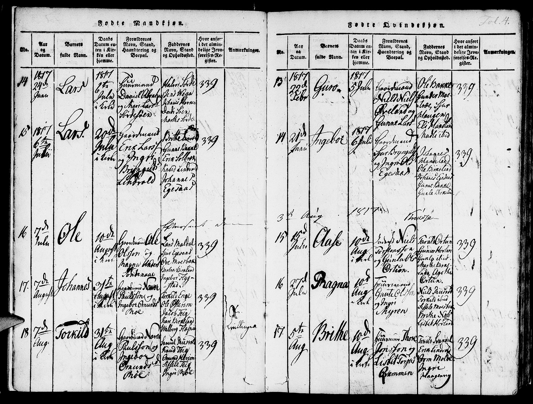 Suldal sokneprestkontor, AV/SAST-A-101845/01/IV/L0007: Parish register (official) no. A 7, 1817-1838, p. 4