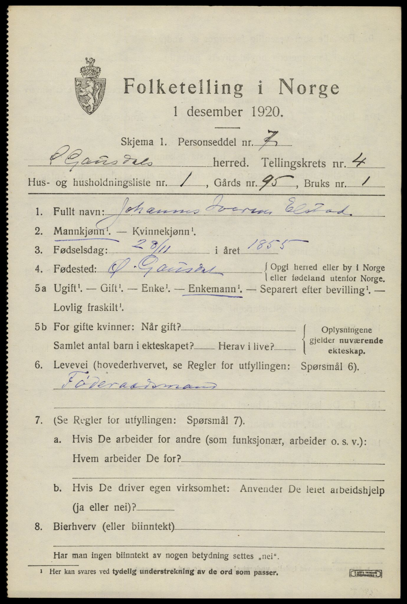 SAH, 1920 census for Østre Gausdal, 1920, p. 2376