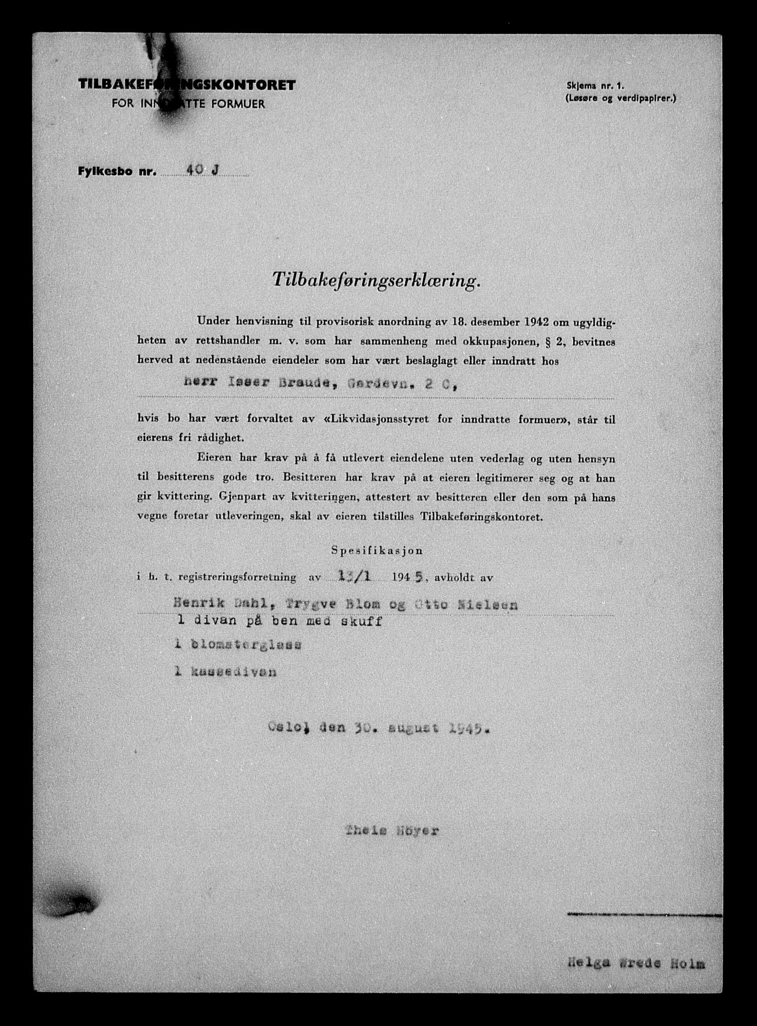 Justisdepartementet, Tilbakeføringskontoret for inndratte formuer, AV/RA-S-1564/H/Hc/Hcc/L0928: --, 1945-1947, p. 39