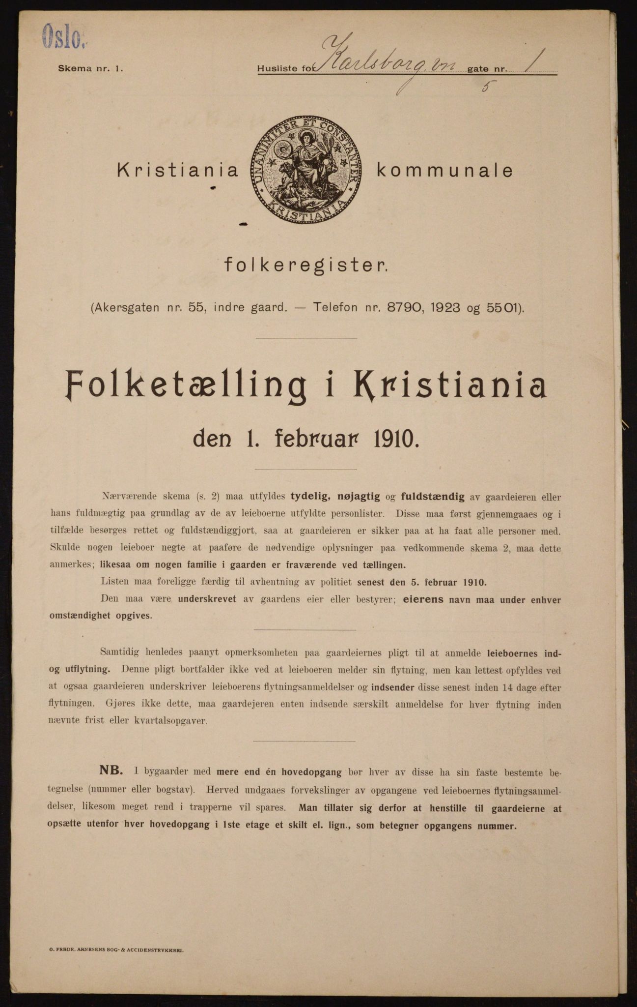 OBA, Municipal Census 1910 for Kristiania, 1910, p. 47495