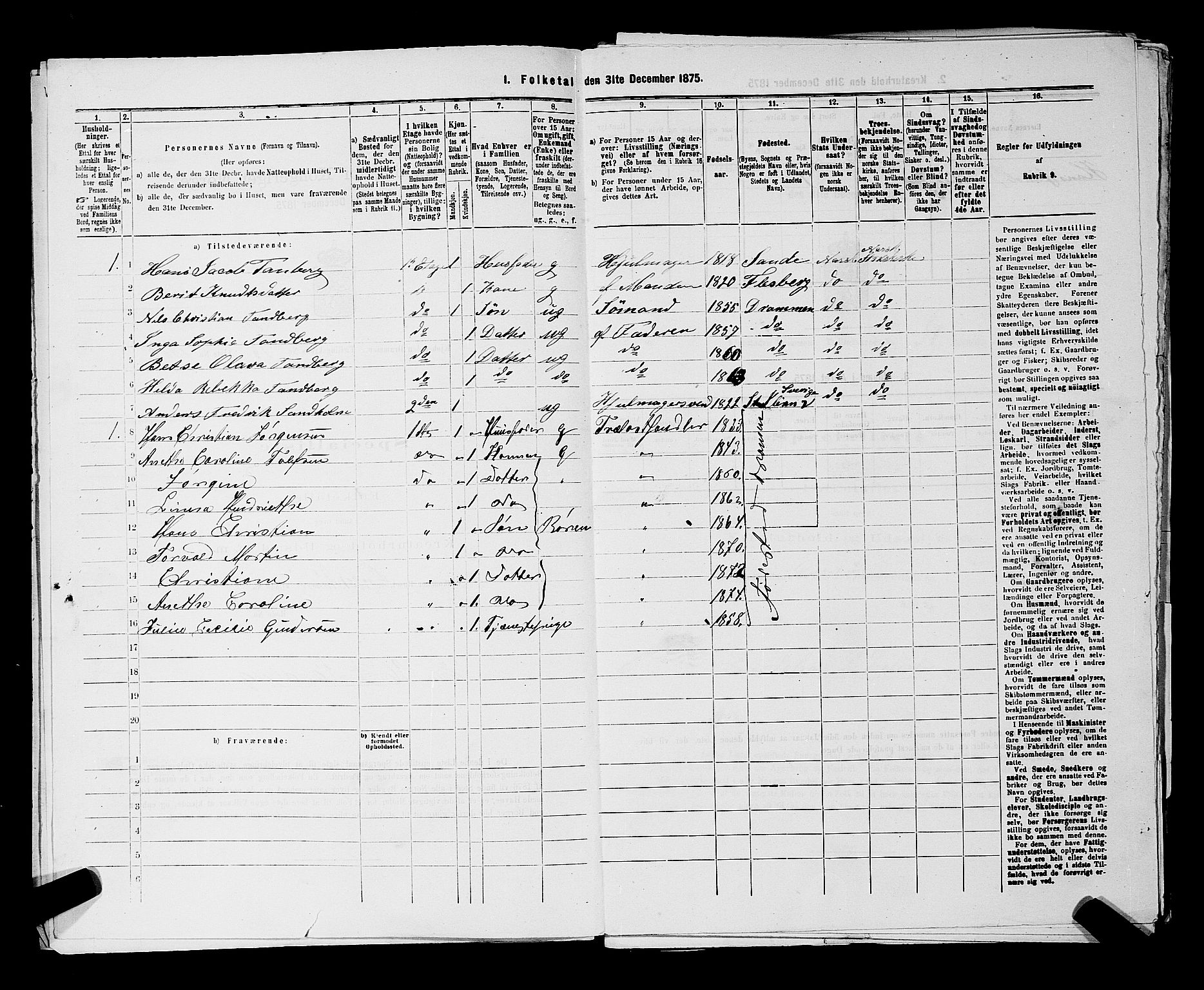 SAKO, 1875 census for 0602 Drammen, 1875, p. 2870