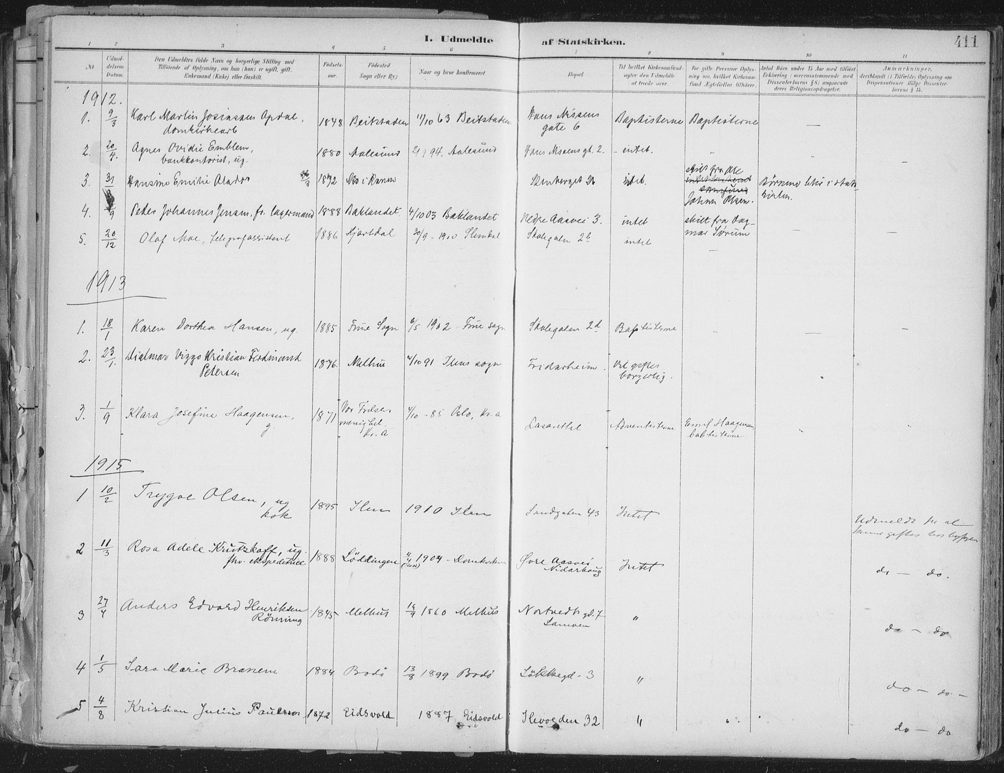 Ministerialprotokoller, klokkerbøker og fødselsregistre - Sør-Trøndelag, SAT/A-1456/603/L0167: Parish register (official) no. 603A06, 1896-1932, p. 411