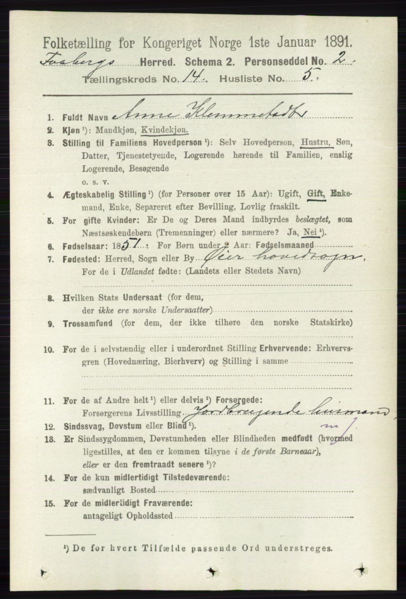 RA, 1891 census for 0524 Fåberg, 1891, p. 5671