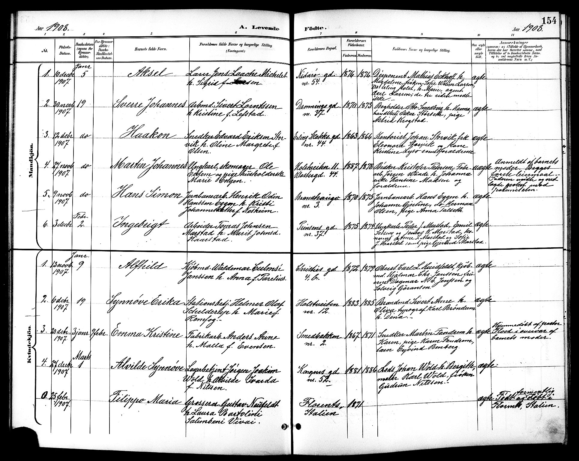 Ministerialprotokoller, klokkerbøker og fødselsregistre - Sør-Trøndelag, SAT/A-1456/601/L0094: Parish register (copy) no. 601C12, 1898-1911, p. 154