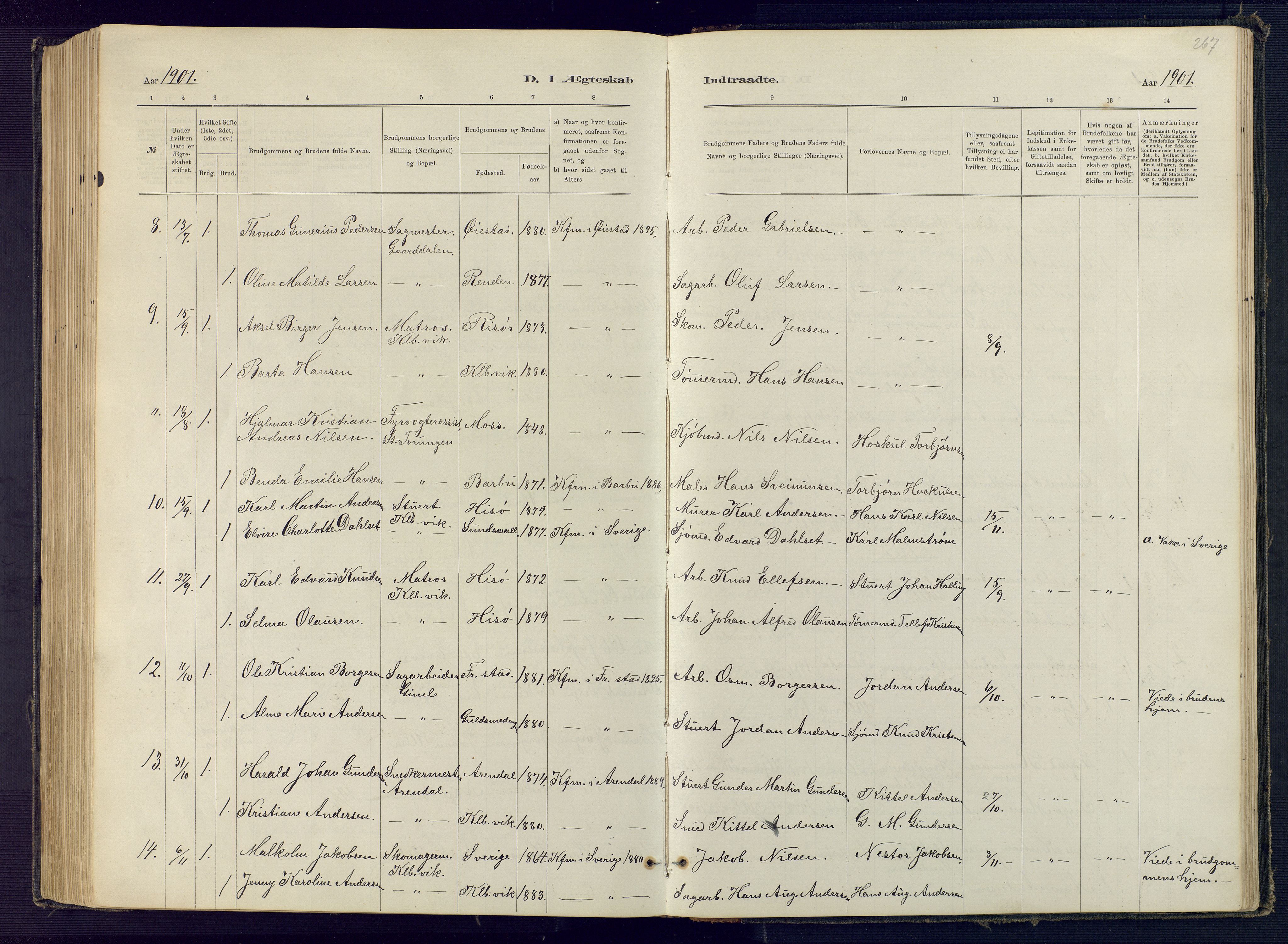 Hisøy sokneprestkontor, SAK/1111-0020/F/Fb/L0003: Parish register (copy) no. B 3, 1885-1905, p. 267