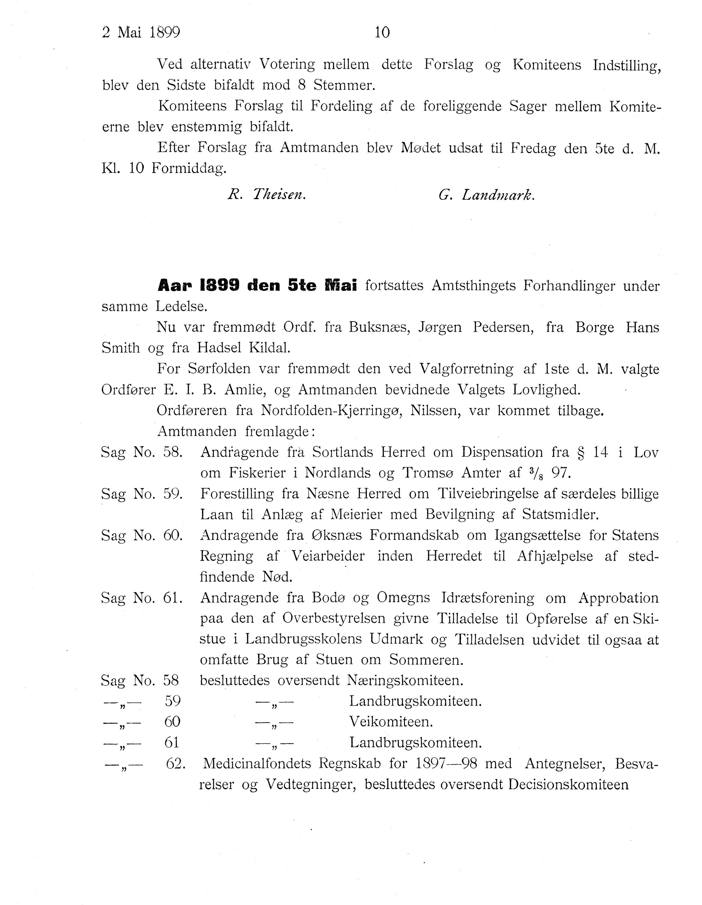 Nordland Fylkeskommune. Fylkestinget, AIN/NFK-17/176/A/Ac/L0022: Fylkestingsforhandlinger 1899, 1899, p. 10