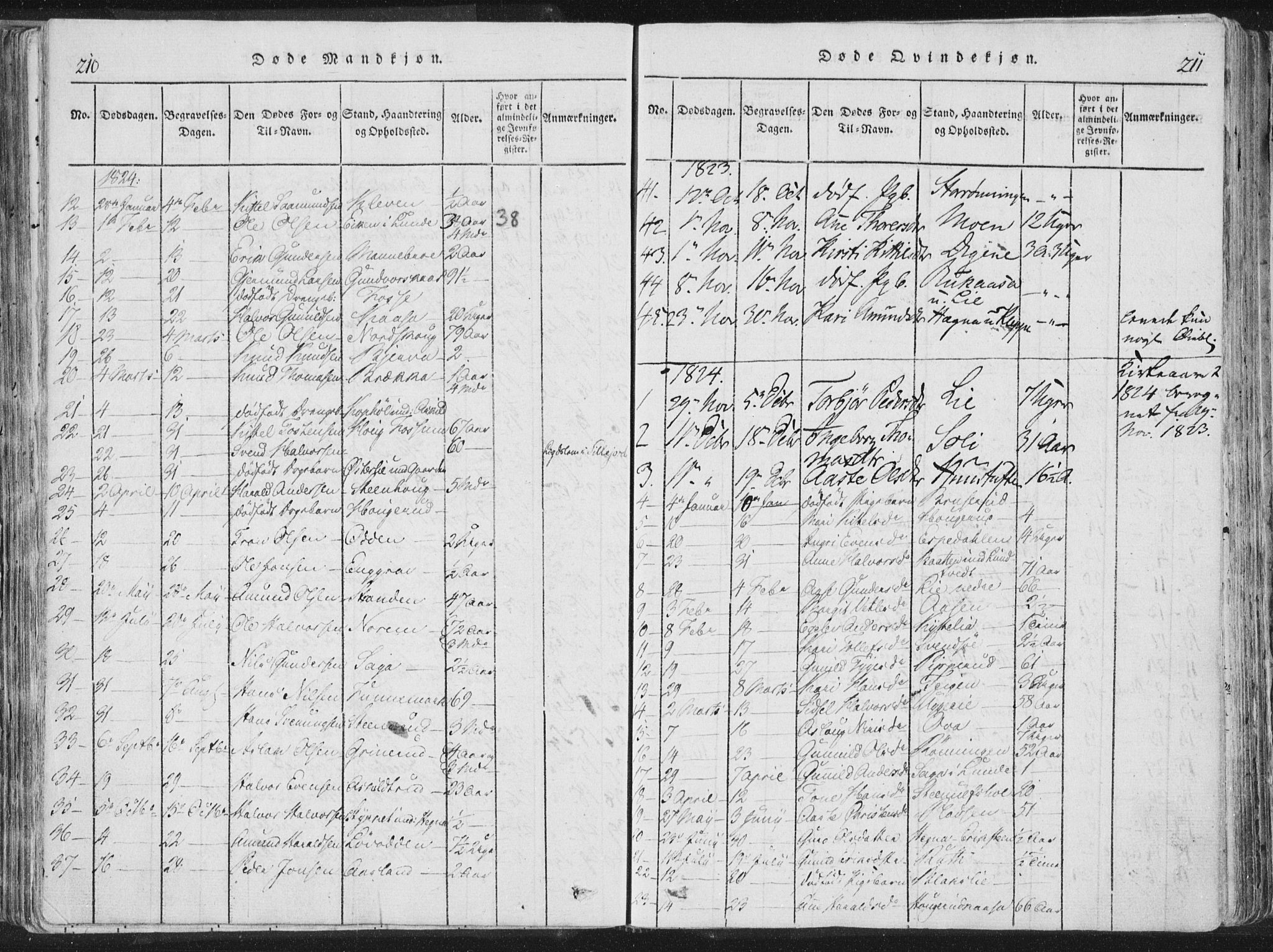 Bø kirkebøker, AV/SAKO-A-257/F/Fa/L0006: Parish register (official) no. 6, 1815-1831, p. 210-211