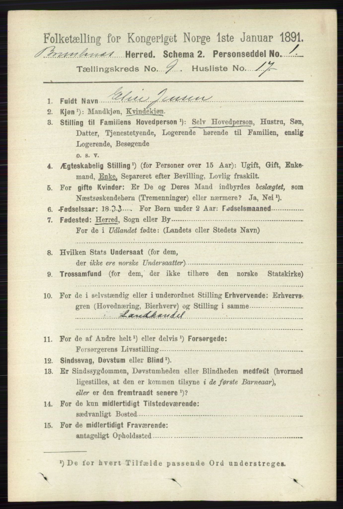 RA, 1891 census for 0726 Brunlanes, 1891, p. 4225