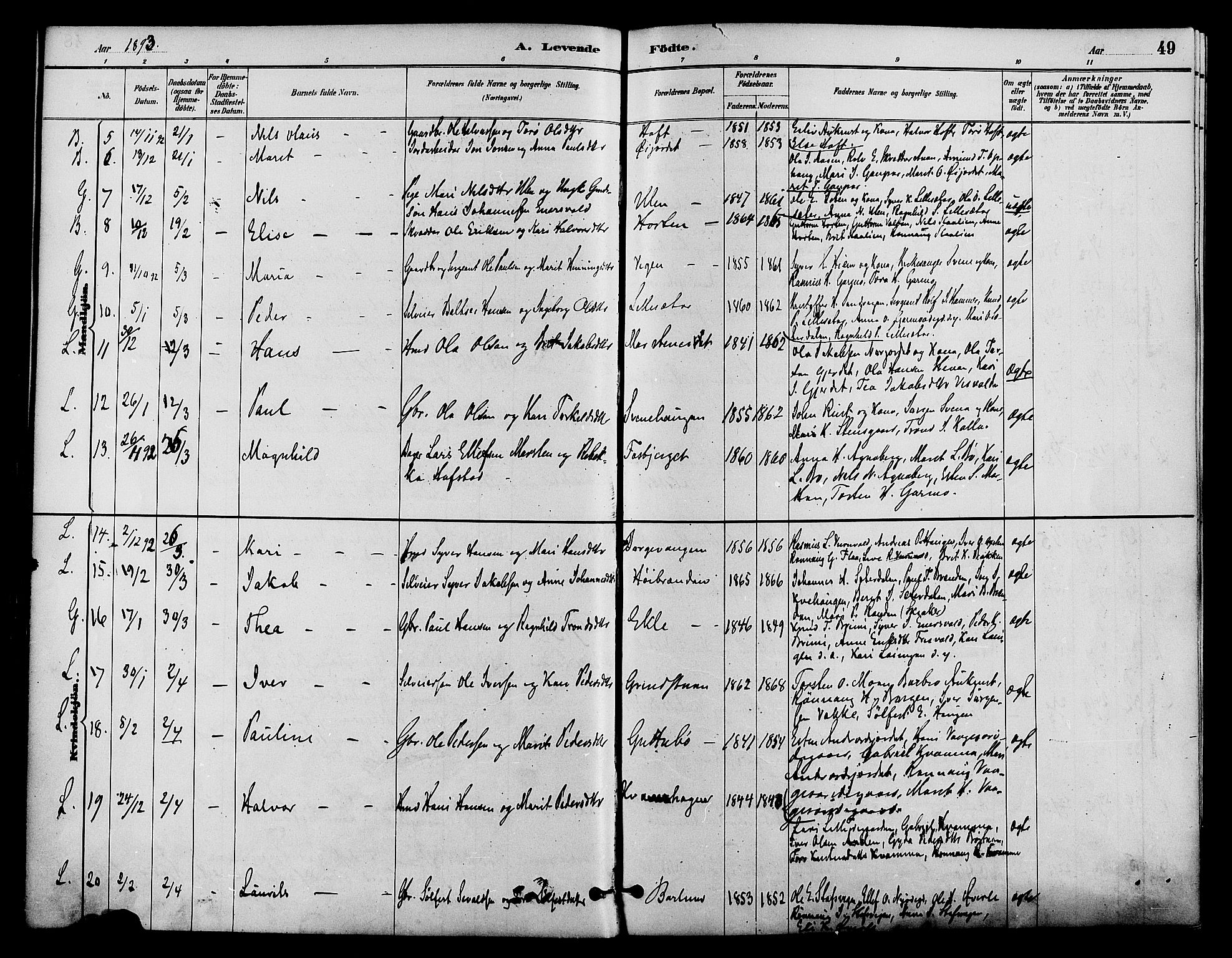 Lom prestekontor, AV/SAH-PREST-070/K/L0008: Parish register (official) no. 8, 1885-1898, p. 49