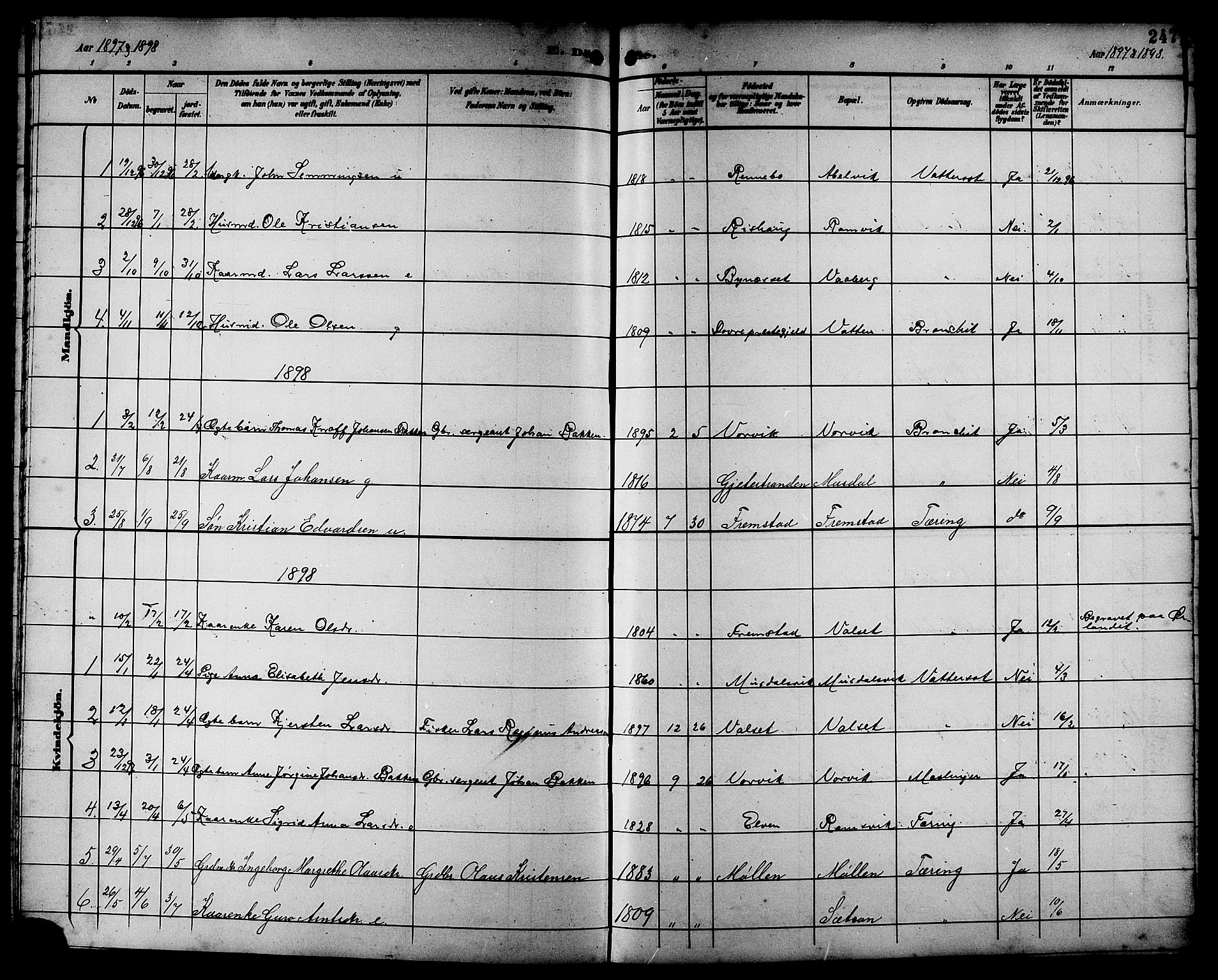 Ministerialprotokoller, klokkerbøker og fødselsregistre - Sør-Trøndelag, SAT/A-1456/662/L0757: Parish register (copy) no. 662C02, 1892-1918, p. 247