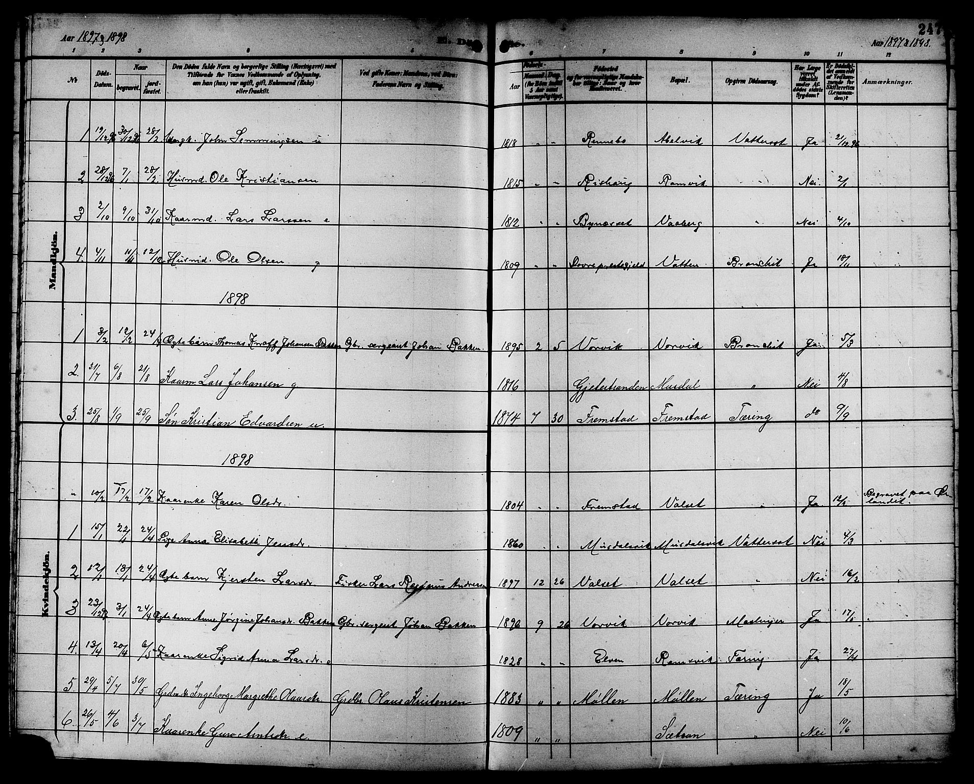 Ministerialprotokoller, klokkerbøker og fødselsregistre - Sør-Trøndelag, AV/SAT-A-1456/662/L0757: Parish register (copy) no. 662C02, 1892-1918, p. 247