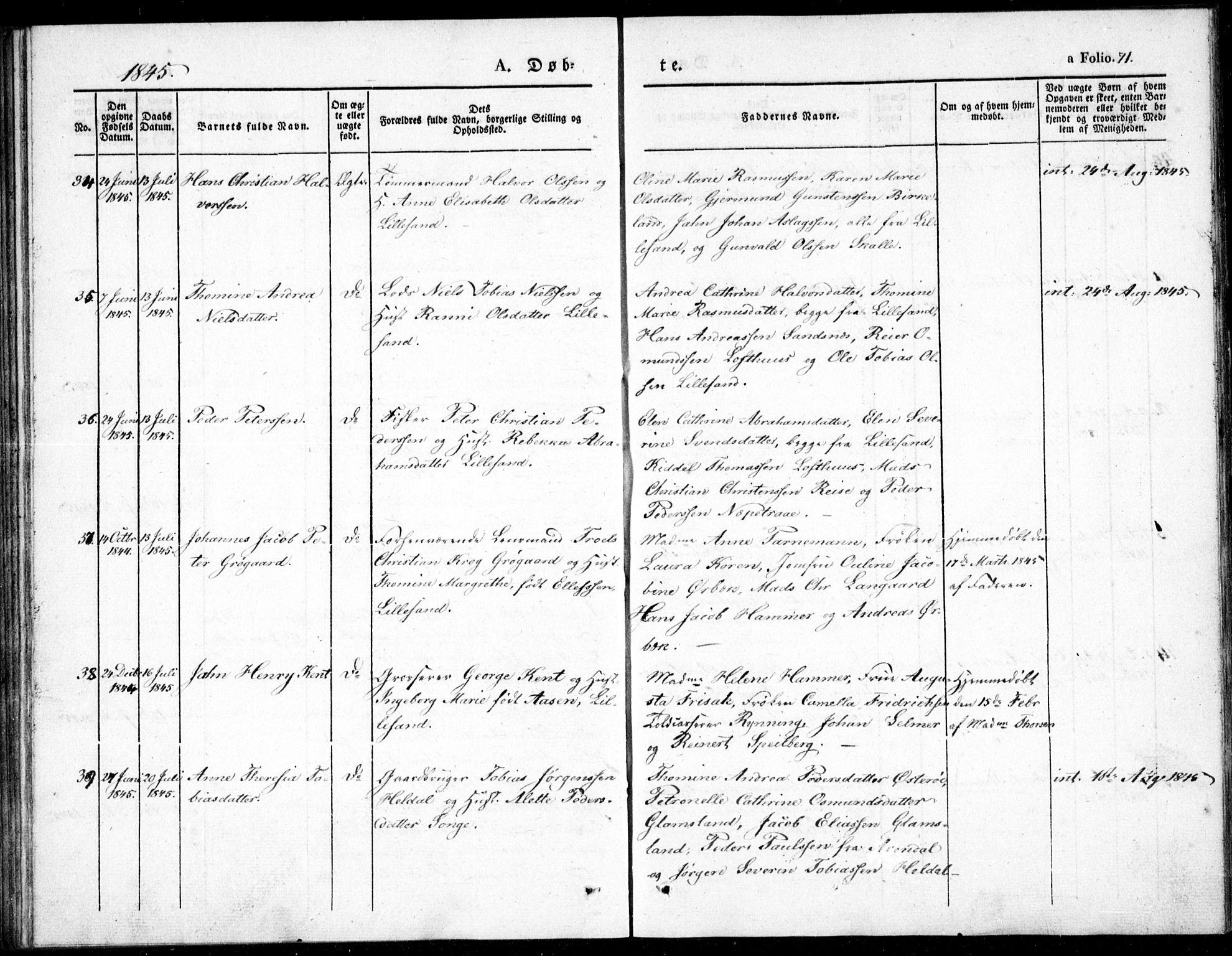 Vestre Moland sokneprestkontor, AV/SAK-1111-0046/F/Fb/Fbb/L0002: Parish register (copy) no. B 2, 1836-1851, p. 71