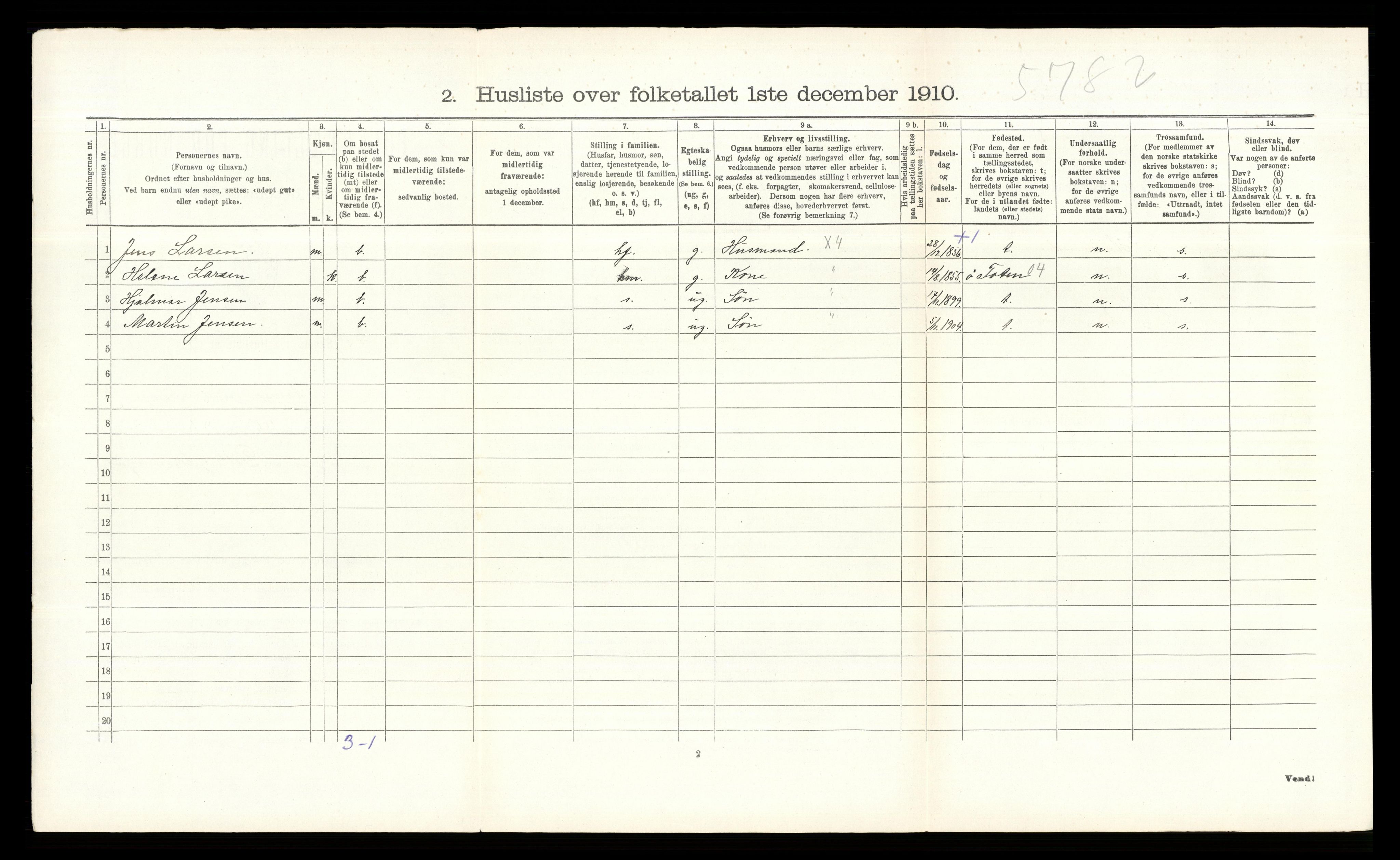 RA, 1910 census for Stange, 1910, p. 2045