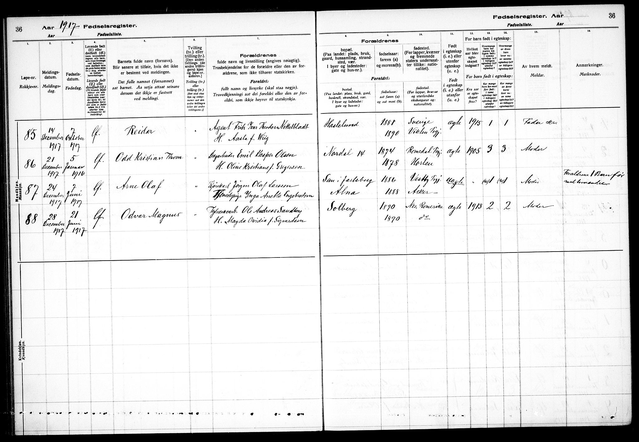 Østre Aker prestekontor Kirkebøker, AV/SAO-A-10840/J/Ja/L0001: Birth register no. I 1, 1916-1923, p. 36