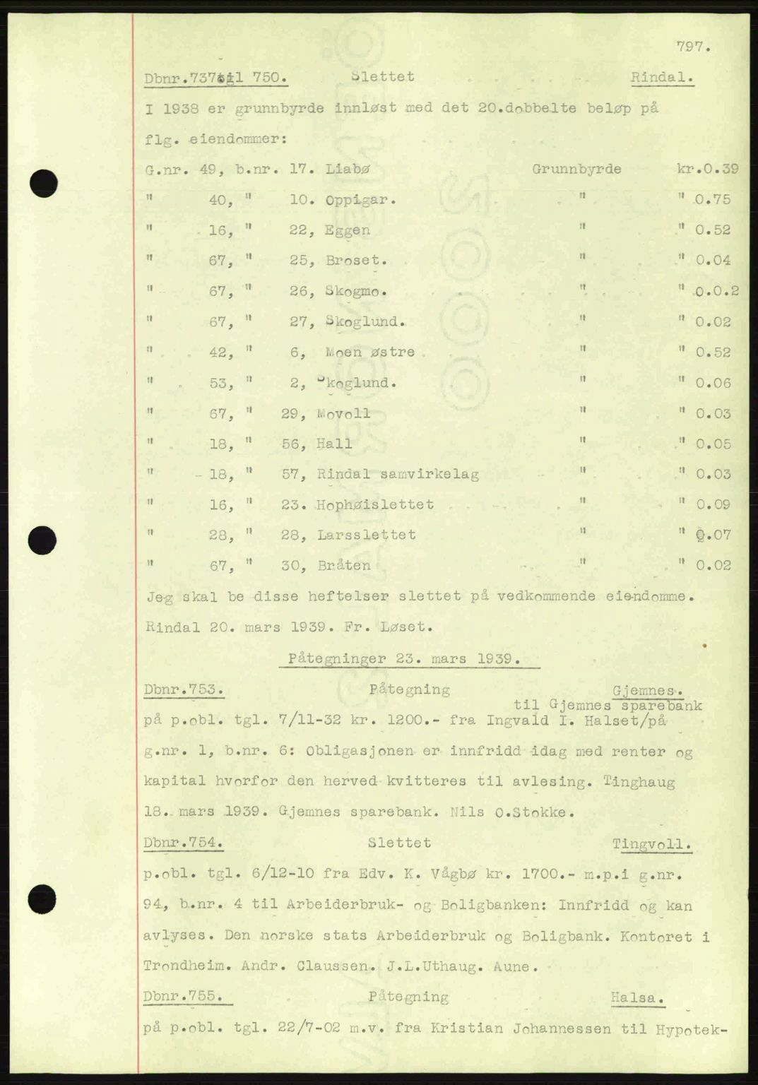 Nordmøre sorenskriveri, AV/SAT-A-4132/1/2/2Ca: Mortgage book no. C80, 1936-1939, Diary no: : 737/1939