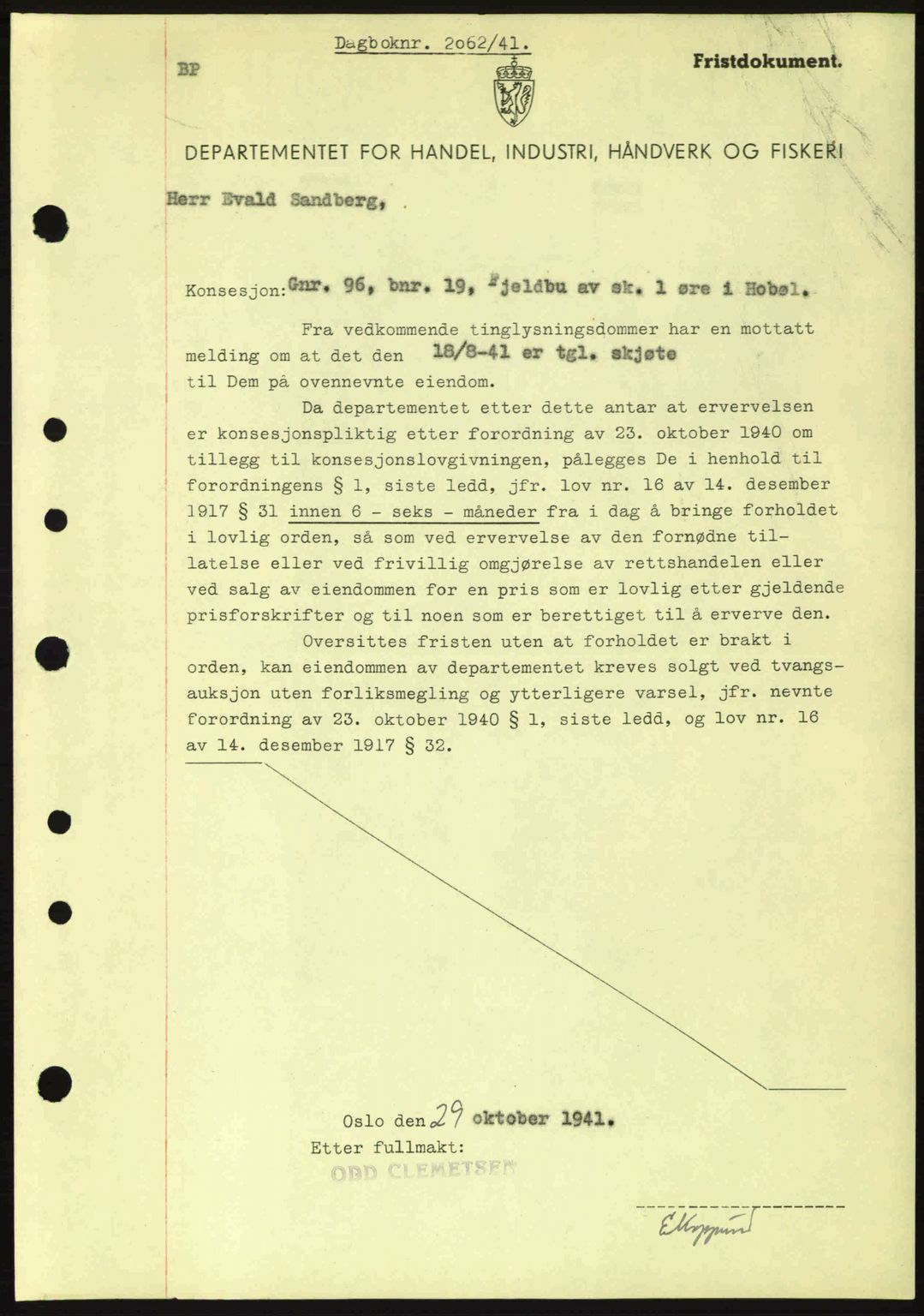 Moss sorenskriveri, SAO/A-10168: Mortgage book no. A9, 1941-1942, Diary no: : 2062/1941