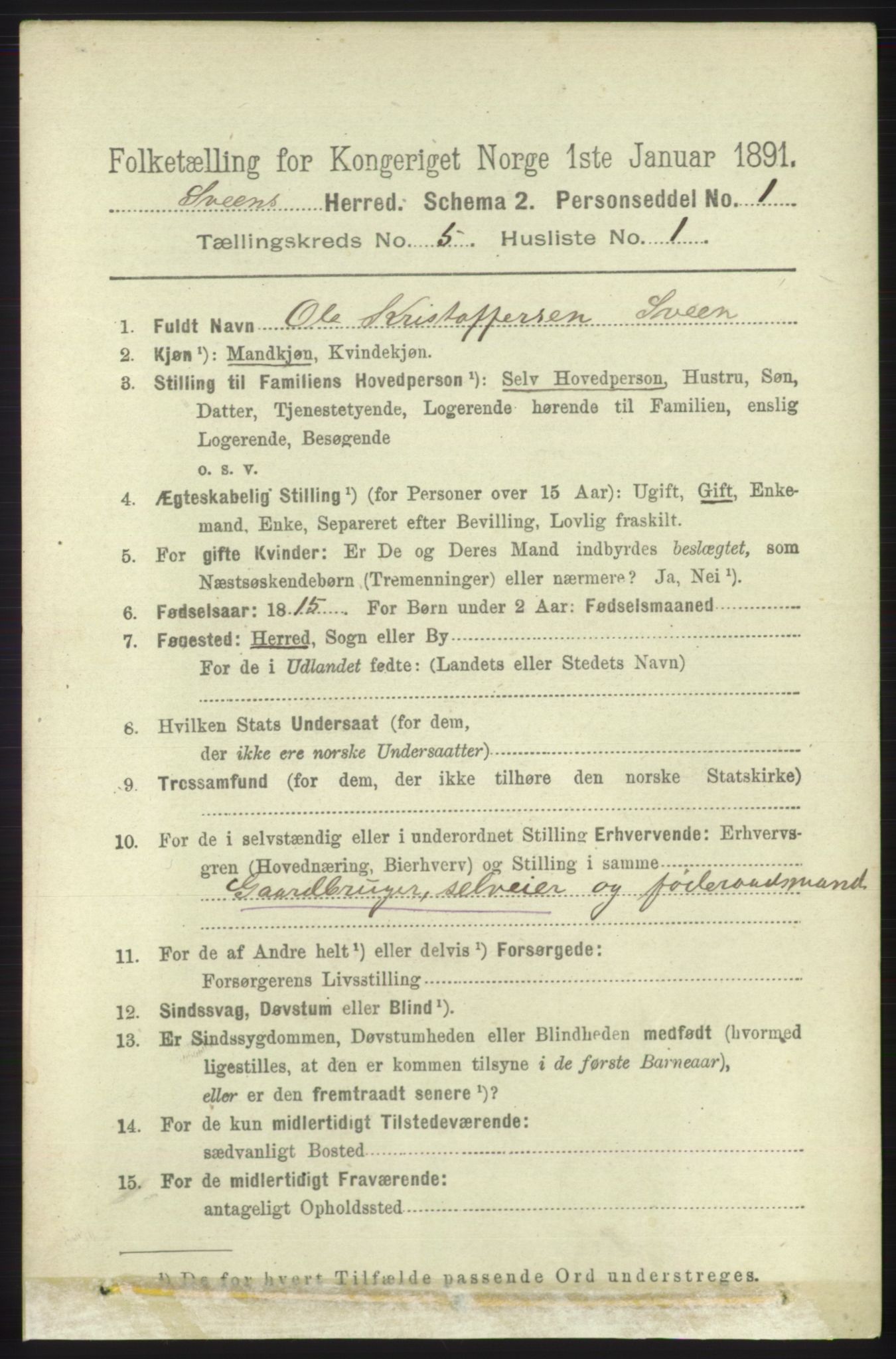 RA, 1891 census for 1216 Sveio, 1891, p. 1451