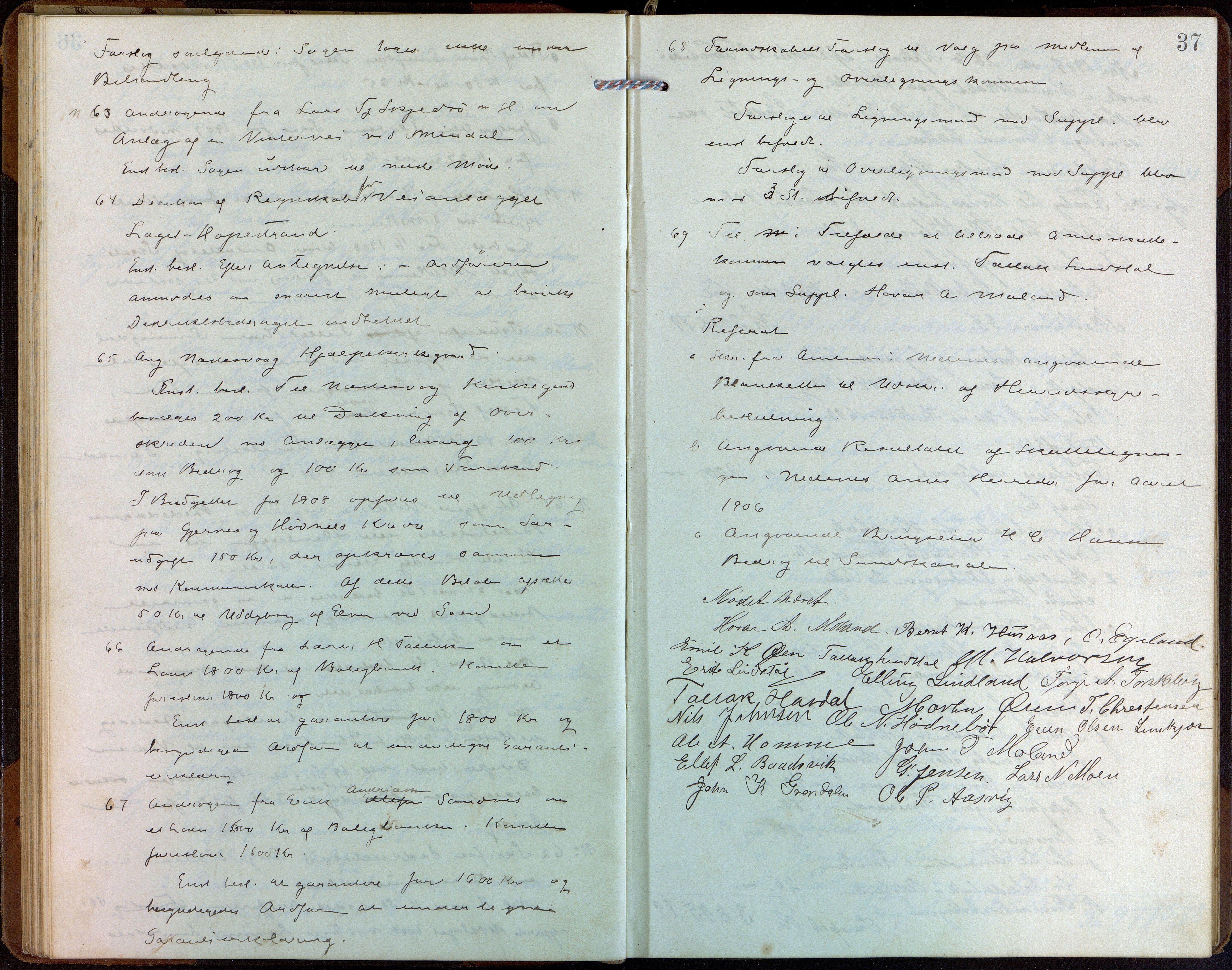 Søndeled kommune, AAKS/KA0913-PK/1/01/L0004: Forhandlingsprotokoll, 1905-1916, p. 37