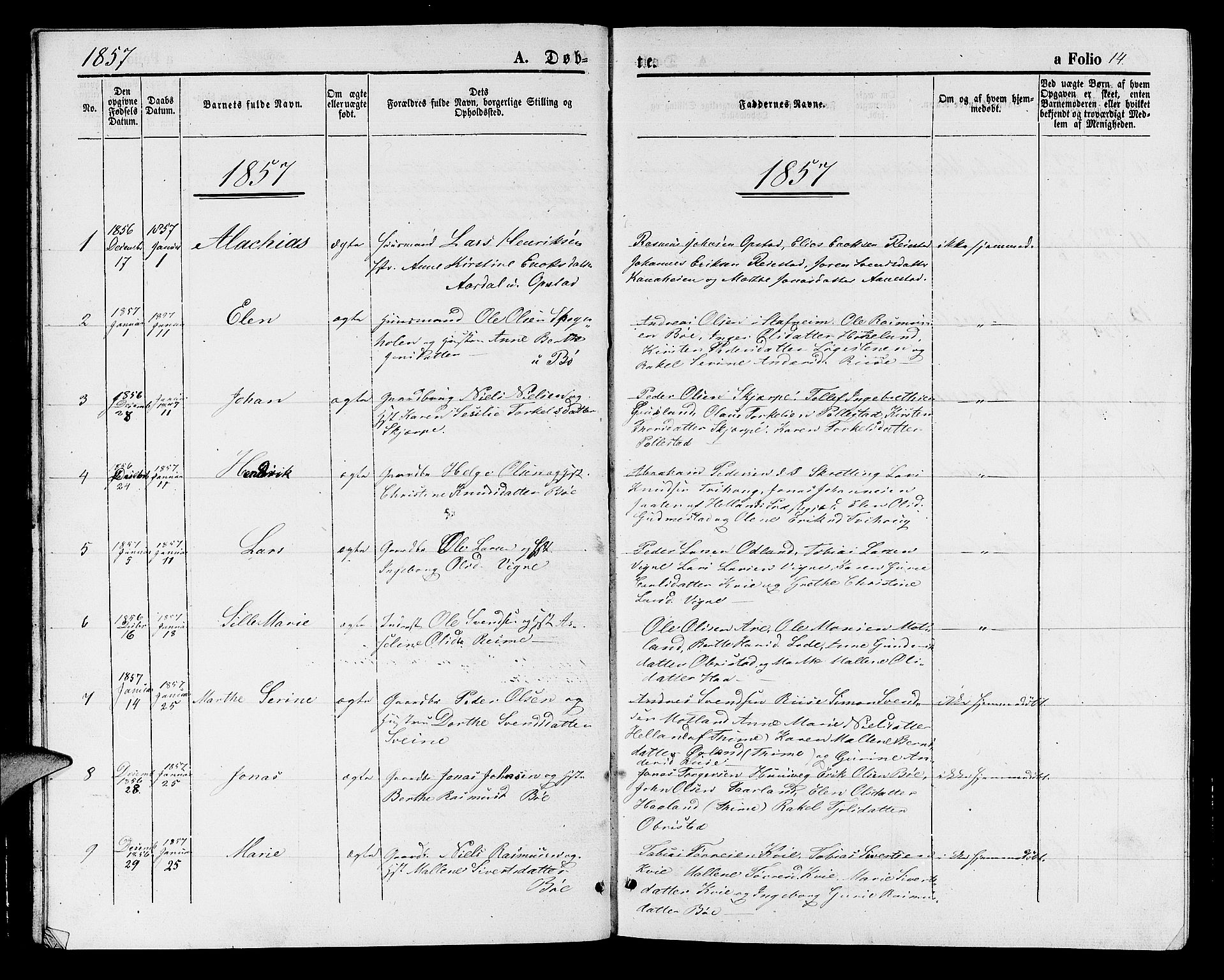 Hå sokneprestkontor, AV/SAST-A-101801/001/30BB/L0001: Parish register (copy) no. B 1, 1854-1883, p. 14