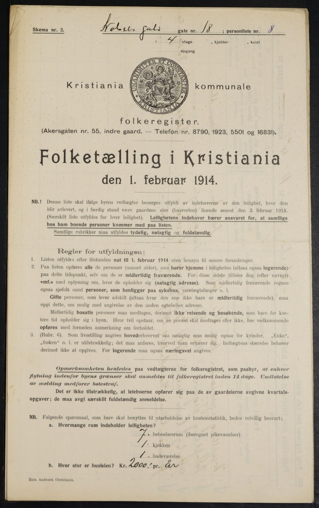 OBA, Municipal Census 1914 for Kristiania, 1914, p. 71274