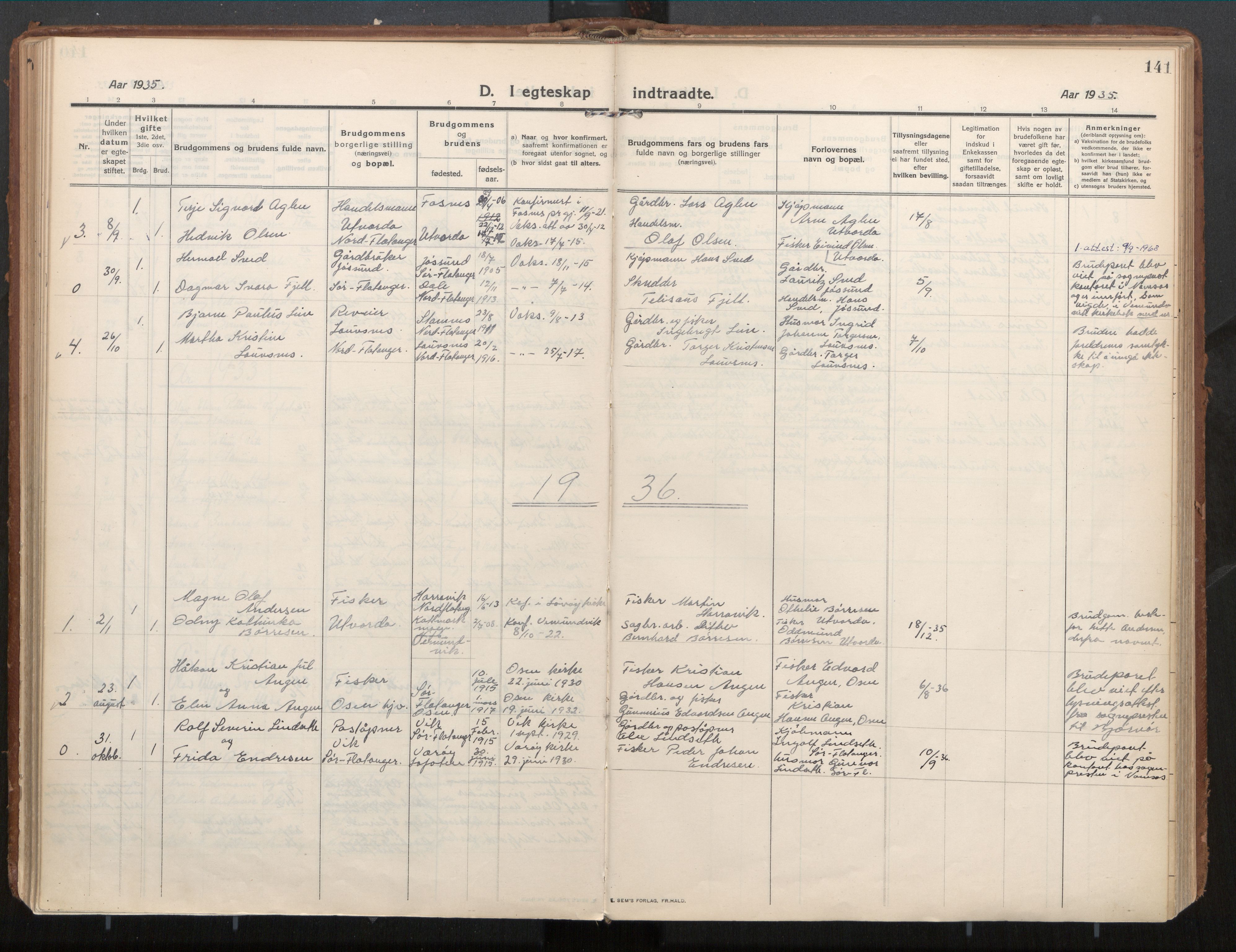 Ministerialprotokoller, klokkerbøker og fødselsregistre - Nord-Trøndelag, AV/SAT-A-1458/771/L0598: Parish register (official) no. 771A05, 1911-1937, p. 141