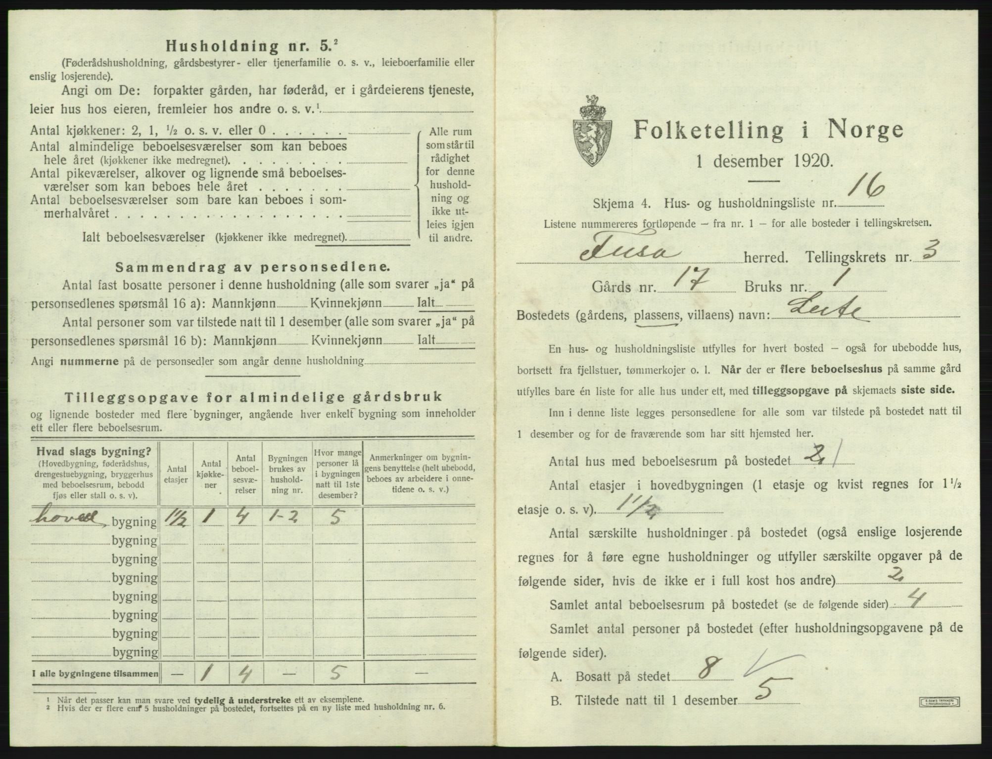 SAB, 1920 census for Fusa, 1920, p. 170