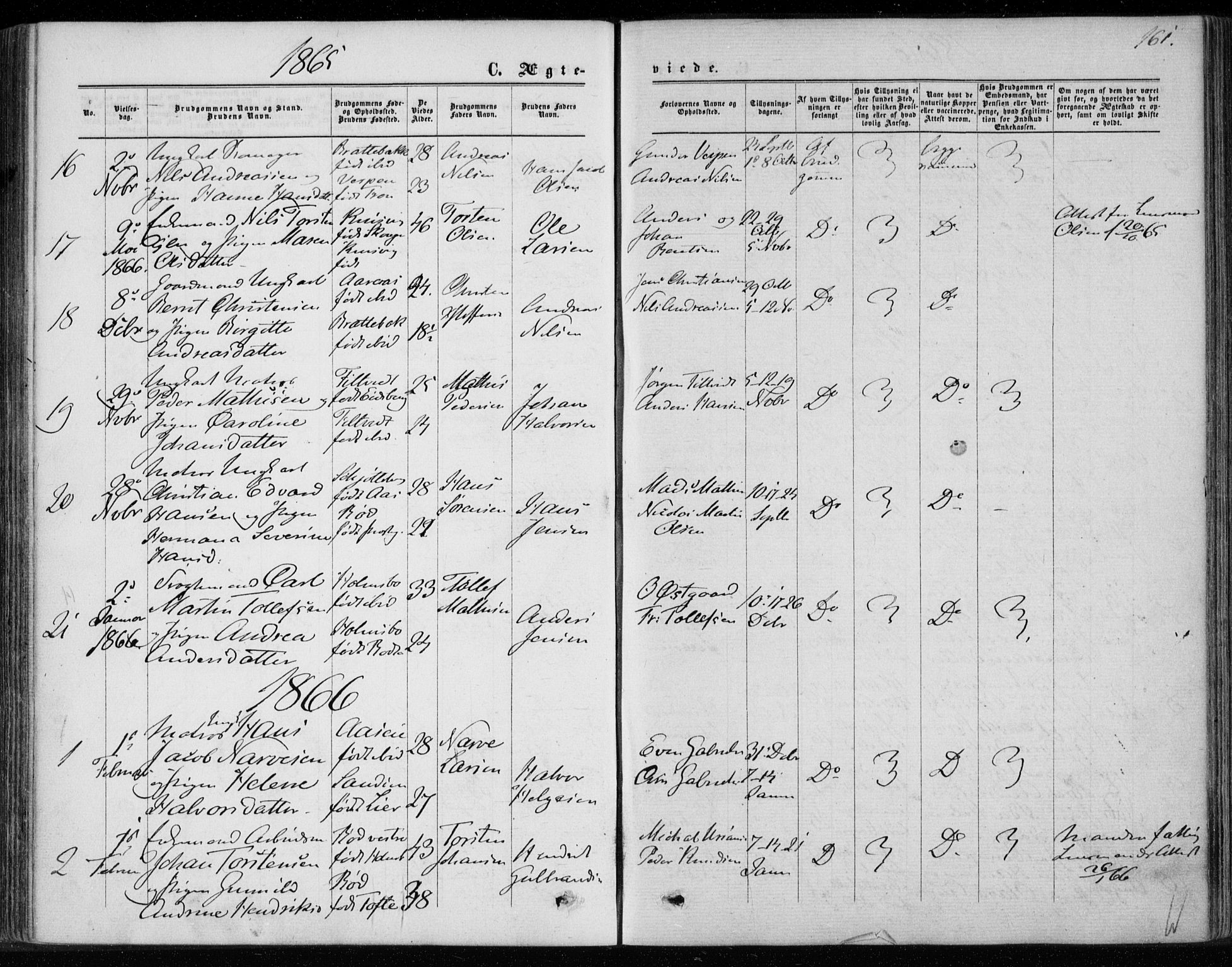 Hurum kirkebøker, SAKO/A-229/F/Fa/L0012: Parish register (official) no. 12, 1861-1875, p. 161