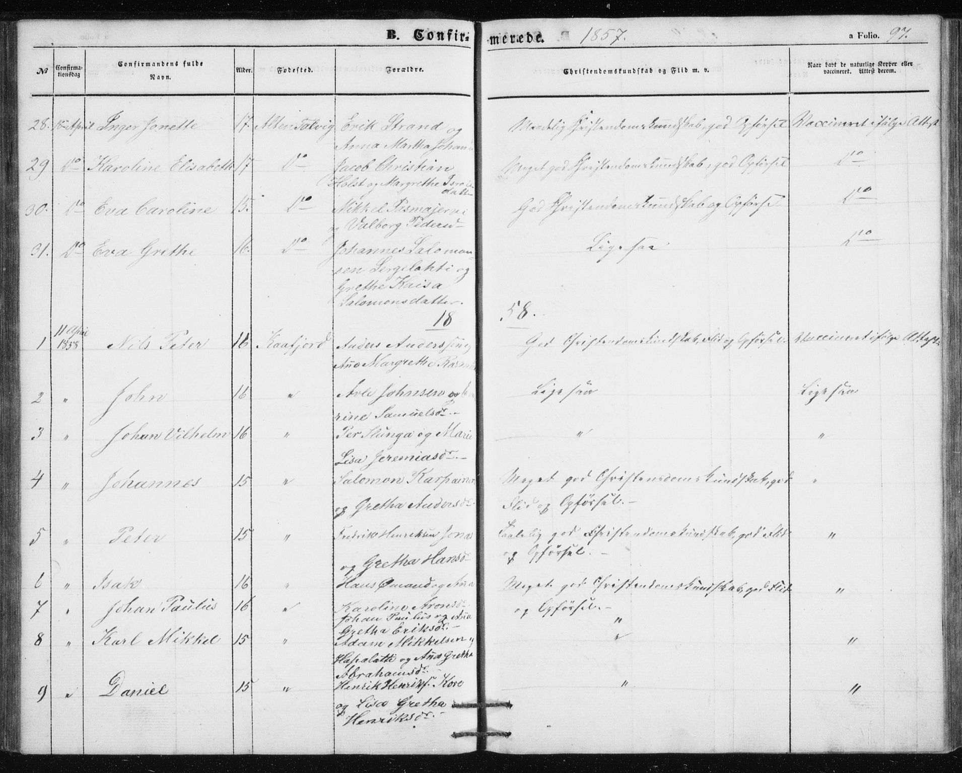 Alta sokneprestkontor, SATØ/S-1338/H/Hb/L0002.klokk: Parish register (copy) no. 2, 1856-1880, p. 97