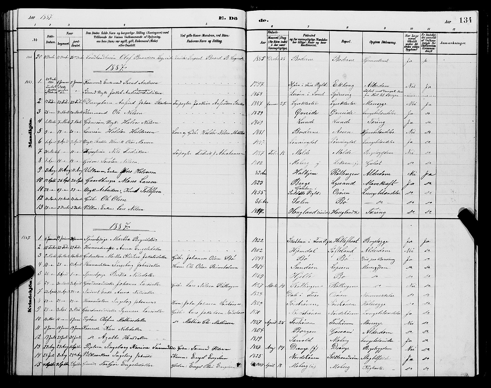 Os sokneprestembete, SAB/A-99929: Parish register (copy) no. A 2, 1880-1896, p. 134