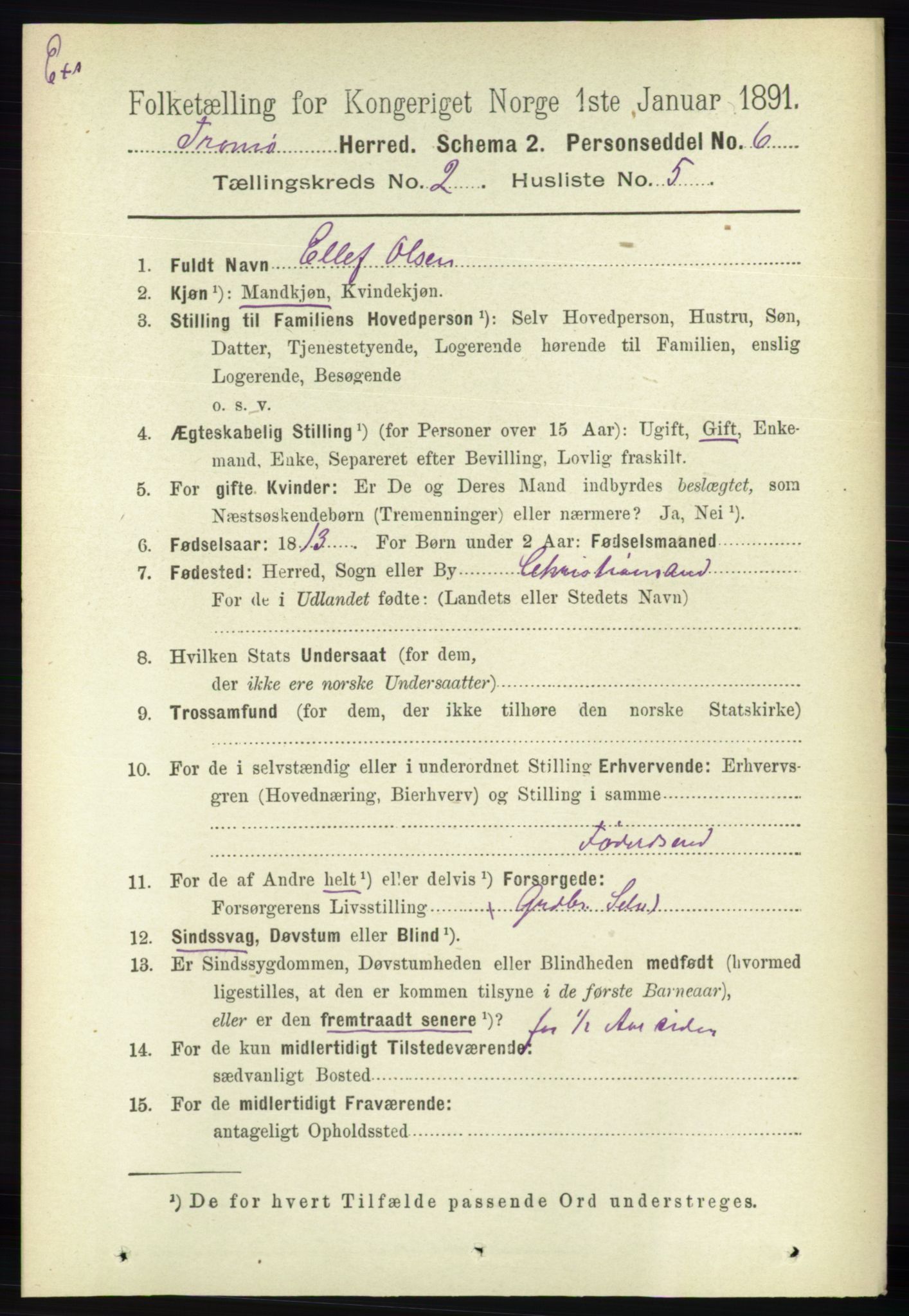 RA, Census 1891 for Nedenes amt: Gjenparter av personsedler for beslektede ektefeller, menn, 1891, p. 562