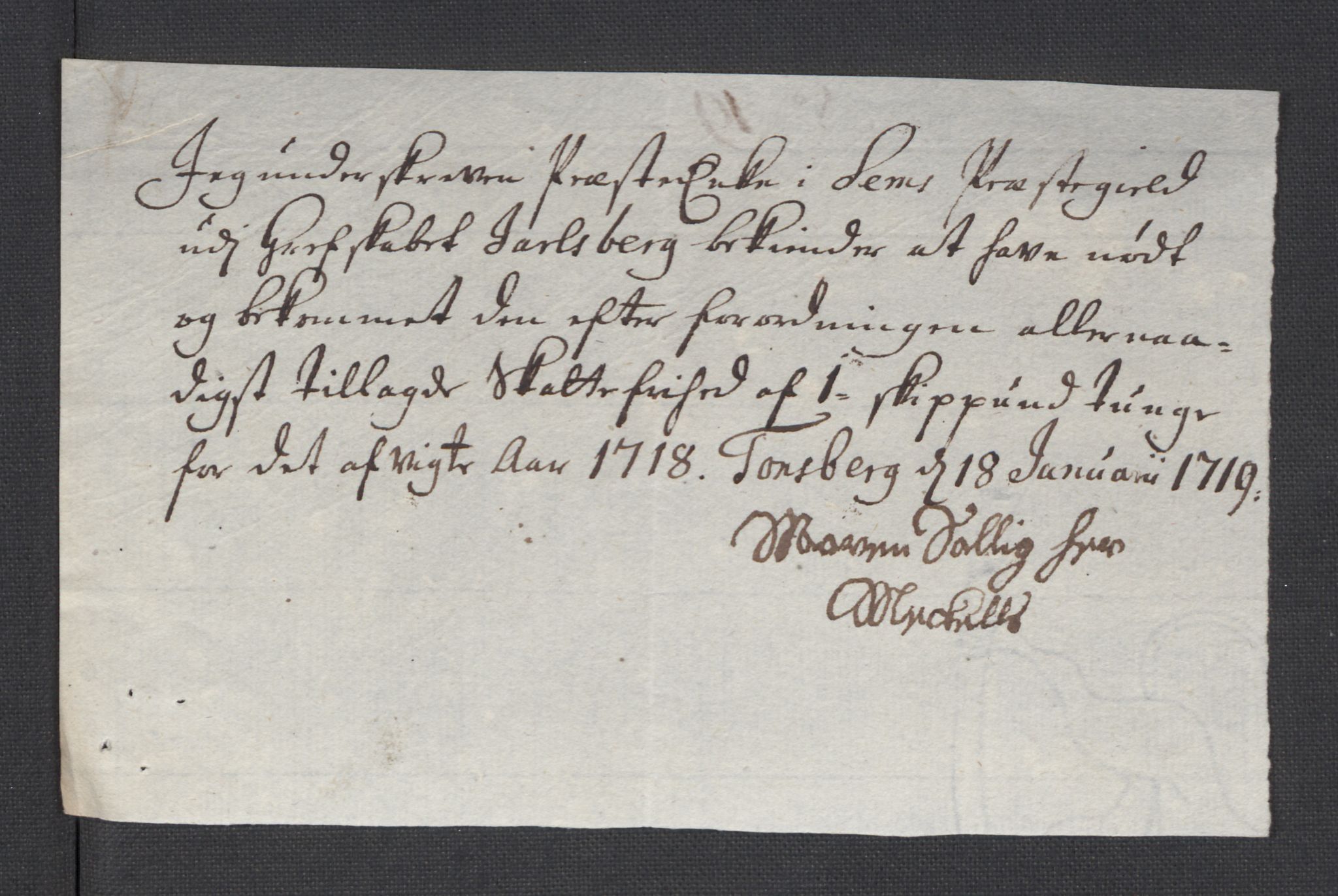 Rentekammeret inntil 1814, Reviderte regnskaper, Fogderegnskap, AV/RA-EA-4092/R32/L1882: Fogderegnskap Jarlsberg grevskap, 1718, p. 480