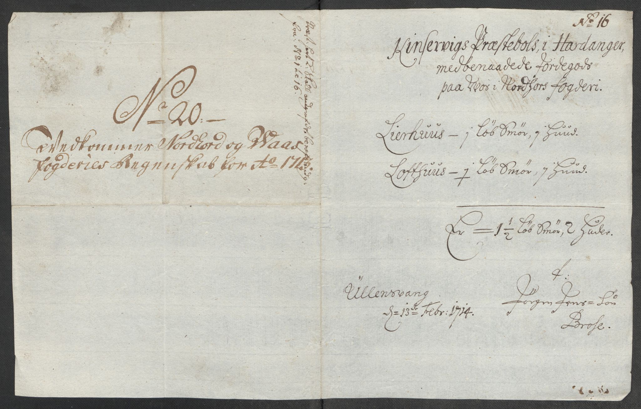 Rentekammeret inntil 1814, Reviderte regnskaper, Fogderegnskap, AV/RA-EA-4092/R51/L3195: Fogderegnskap Nordhordland og Voss, 1713, p. 225