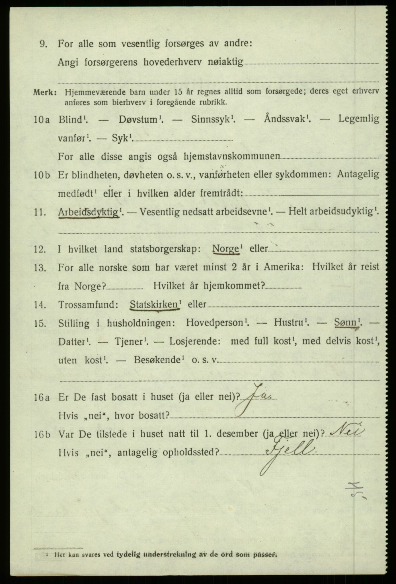 SAB, 1920 census for Fjell, 1920, p. 6819