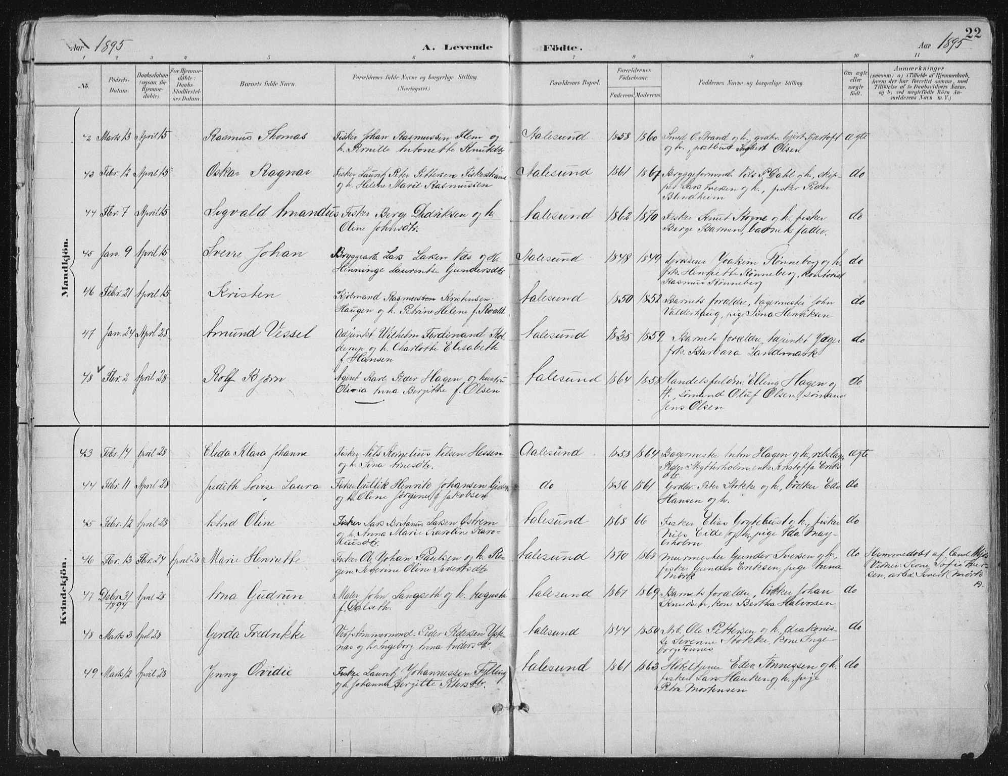 Ministerialprotokoller, klokkerbøker og fødselsregistre - Møre og Romsdal, SAT/A-1454/529/L0456: Parish register (official) no. 529A06, 1894-1906, p. 22