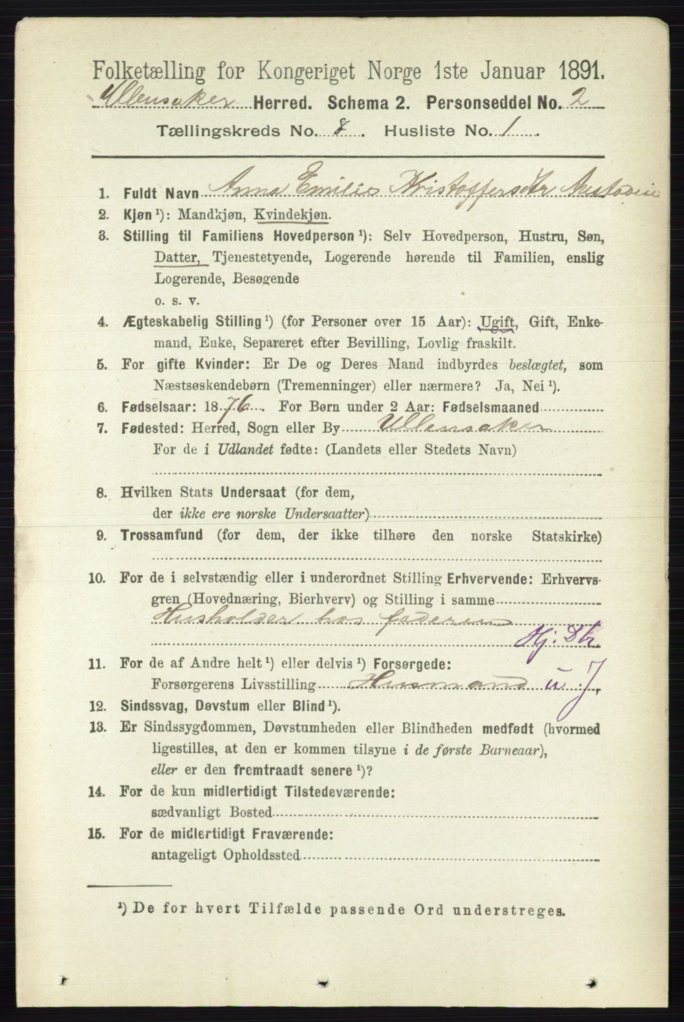 RA, 1891 census for 0235 Ullensaker, 1891, p. 3548