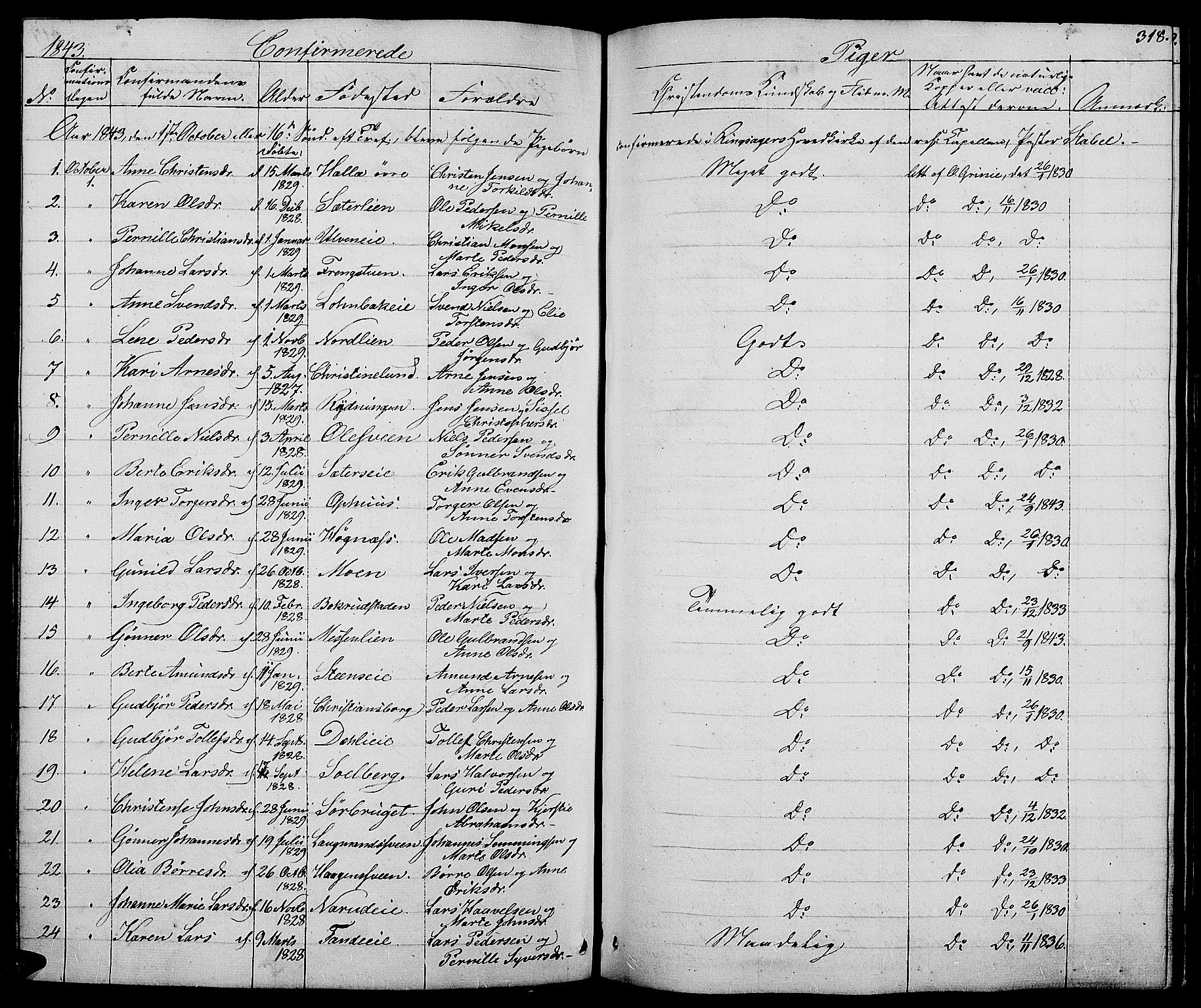 Ringsaker prestekontor, AV/SAH-PREST-014/L/La/L0005: Parish register (copy) no. 5, 1839-1850, p. 318