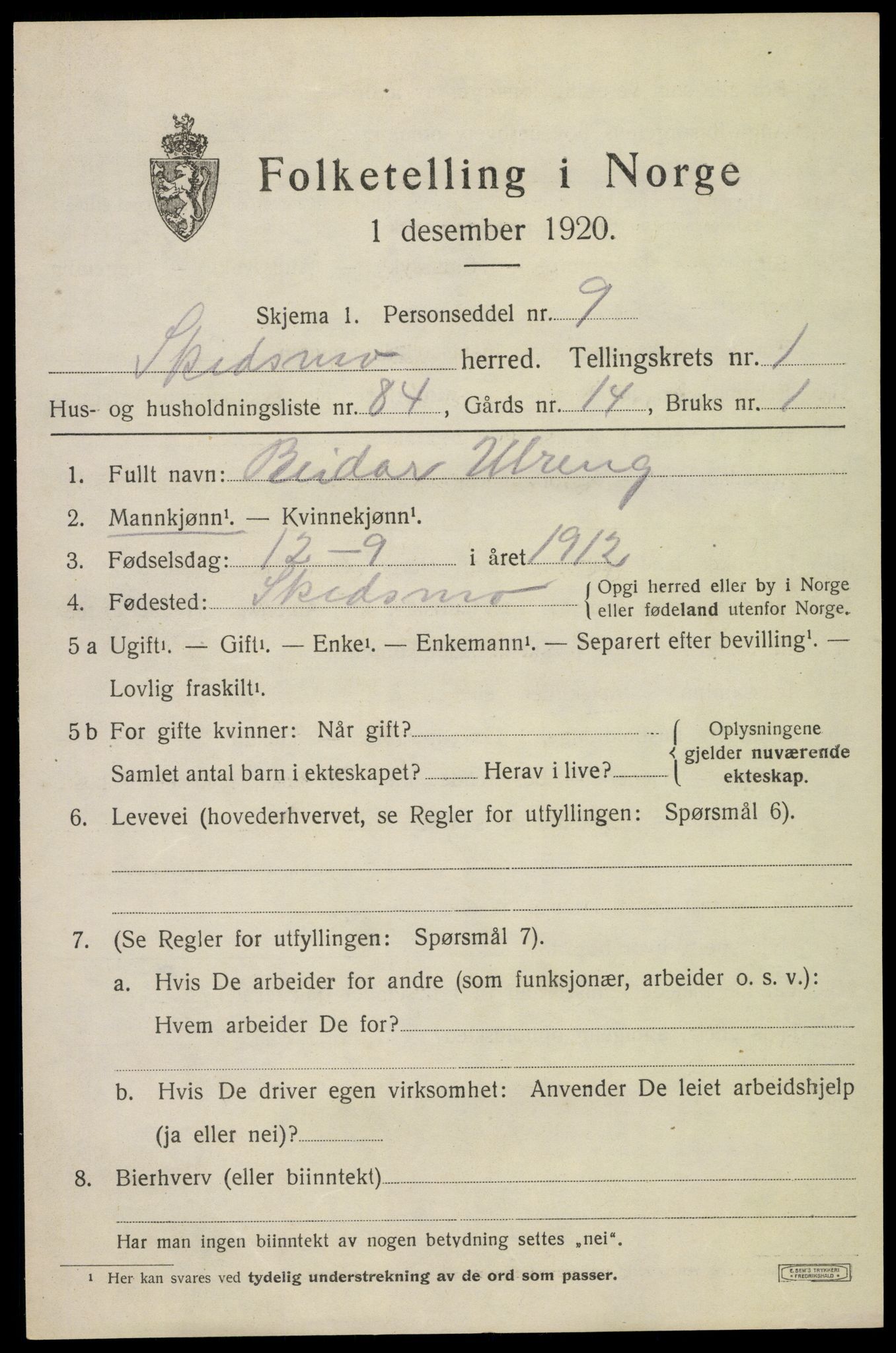 SAO, 1920 census for Skedsmo, 1920, p. 2473