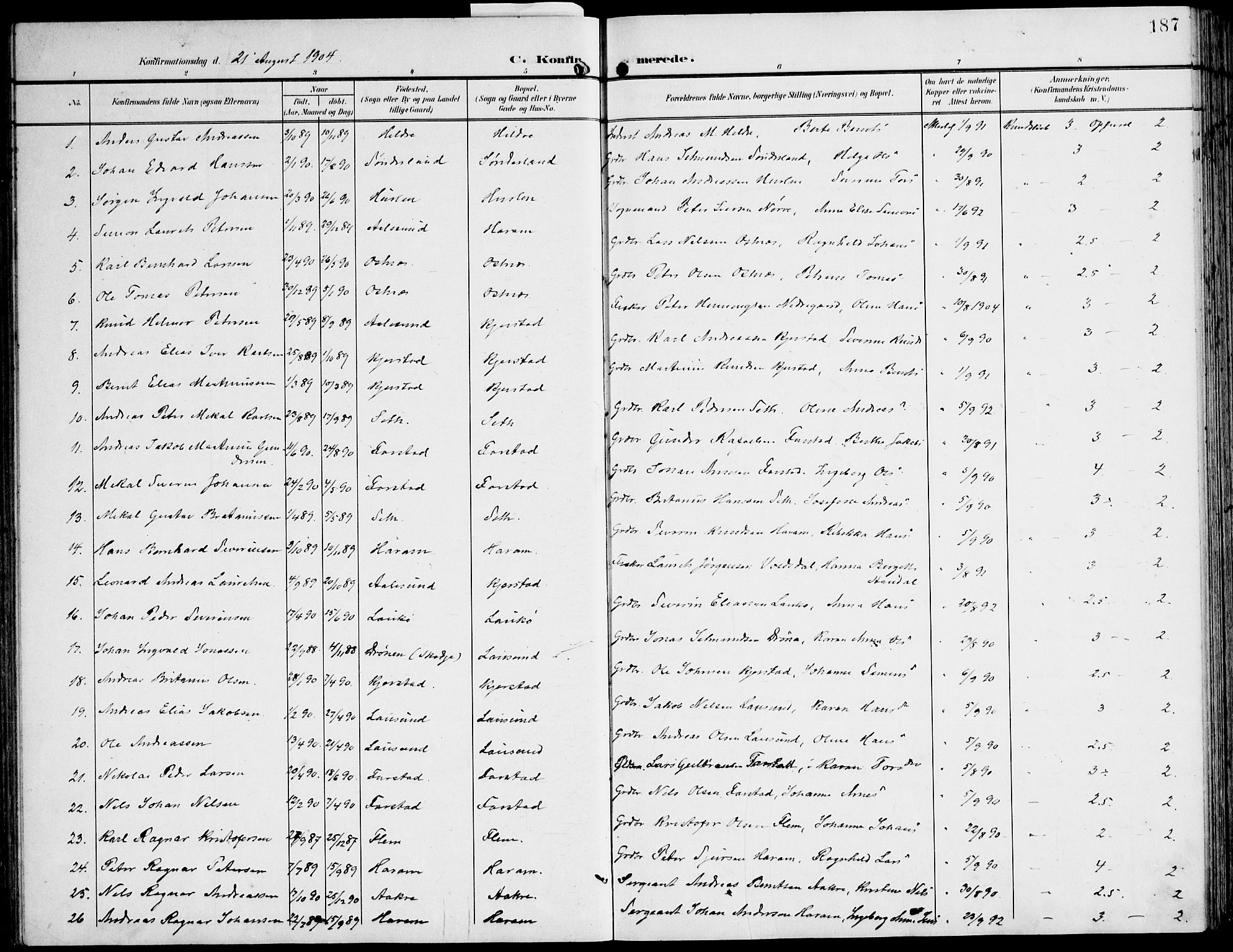 Ministerialprotokoller, klokkerbøker og fødselsregistre - Møre og Romsdal, SAT/A-1454/536/L0511: Parish register (copy) no. 536C06, 1899-1944, p. 187