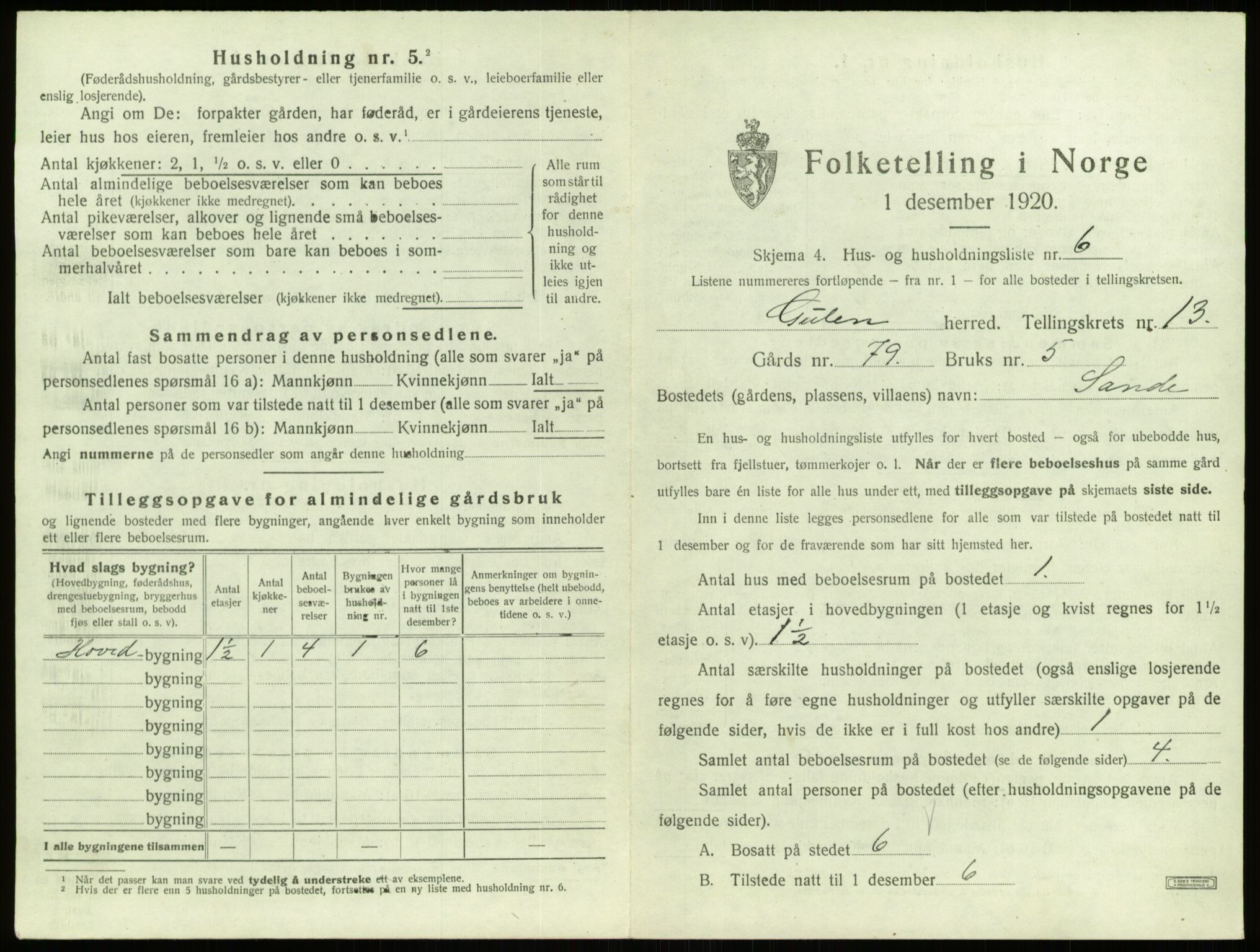 SAB, 1920 census for Gulen, 1920, p. 830