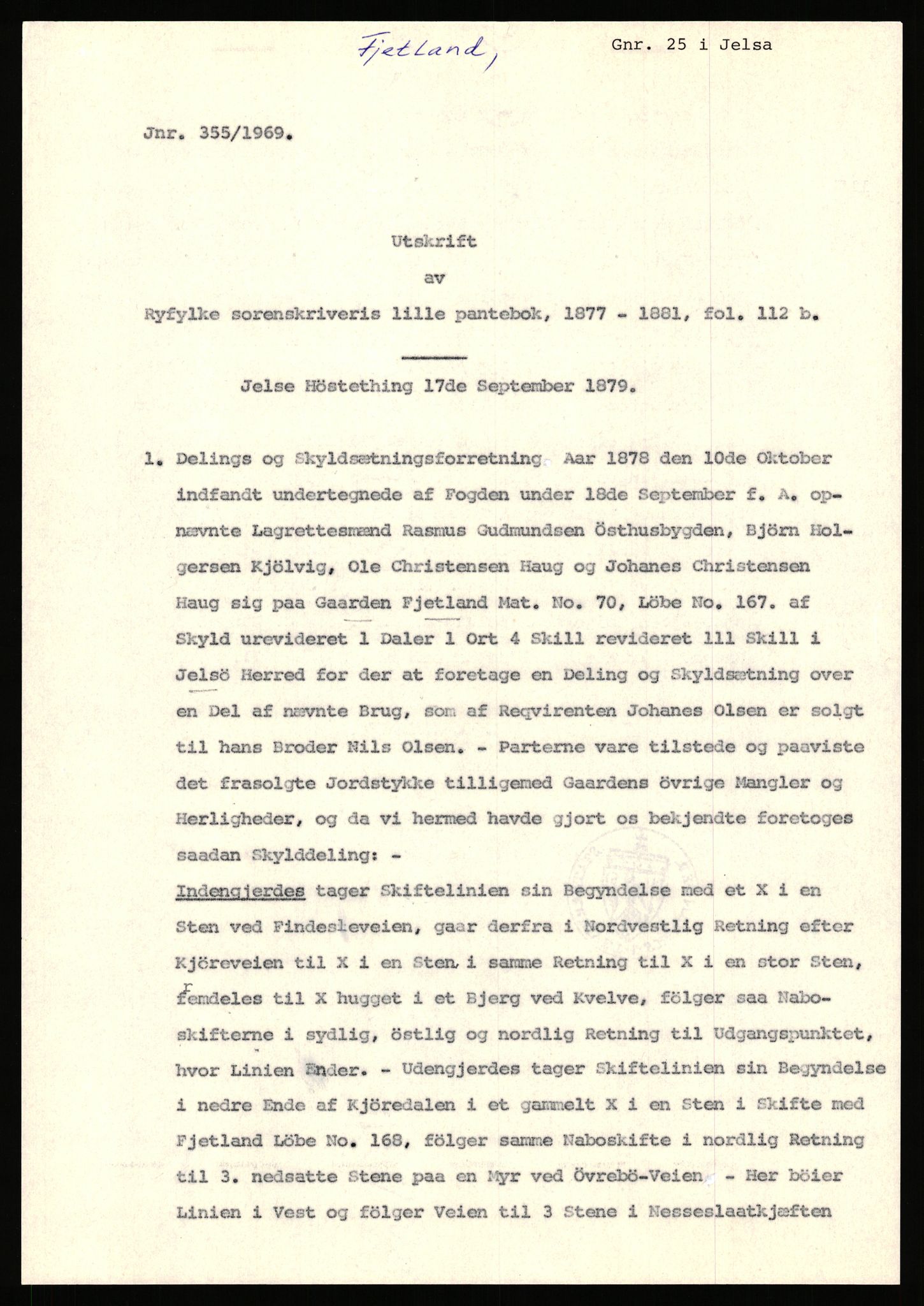 Statsarkivet i Stavanger, SAST/A-101971/03/Y/Yj/L0021: Avskrifter sortert etter gårdsnavn: Fiveland - Fosen, 1750-1930, p. 262