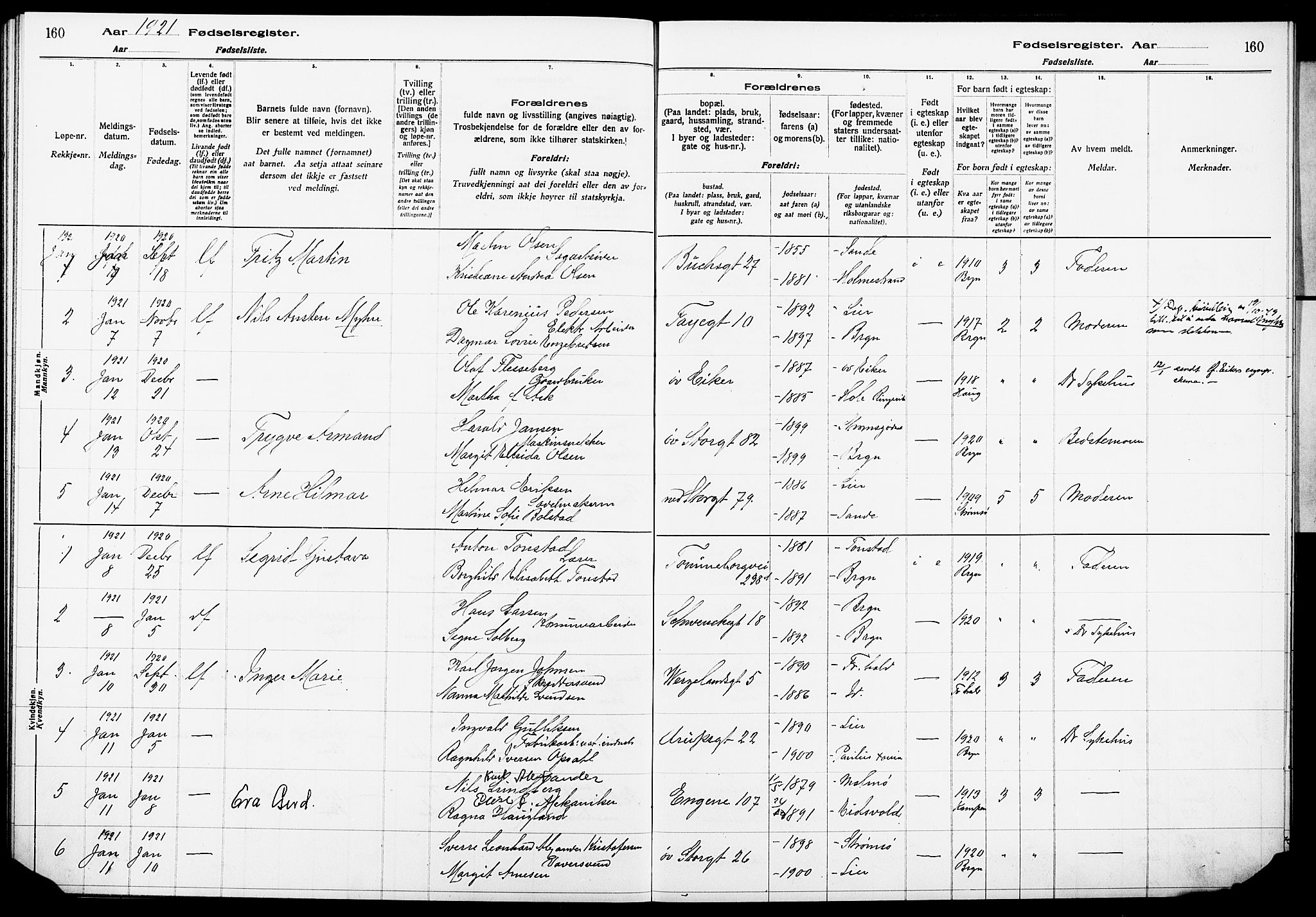 Bragernes kirkebøker, SAKO/A-6/J/Ja/L0001: Birth register no. 1, 1916-1922, p. 160