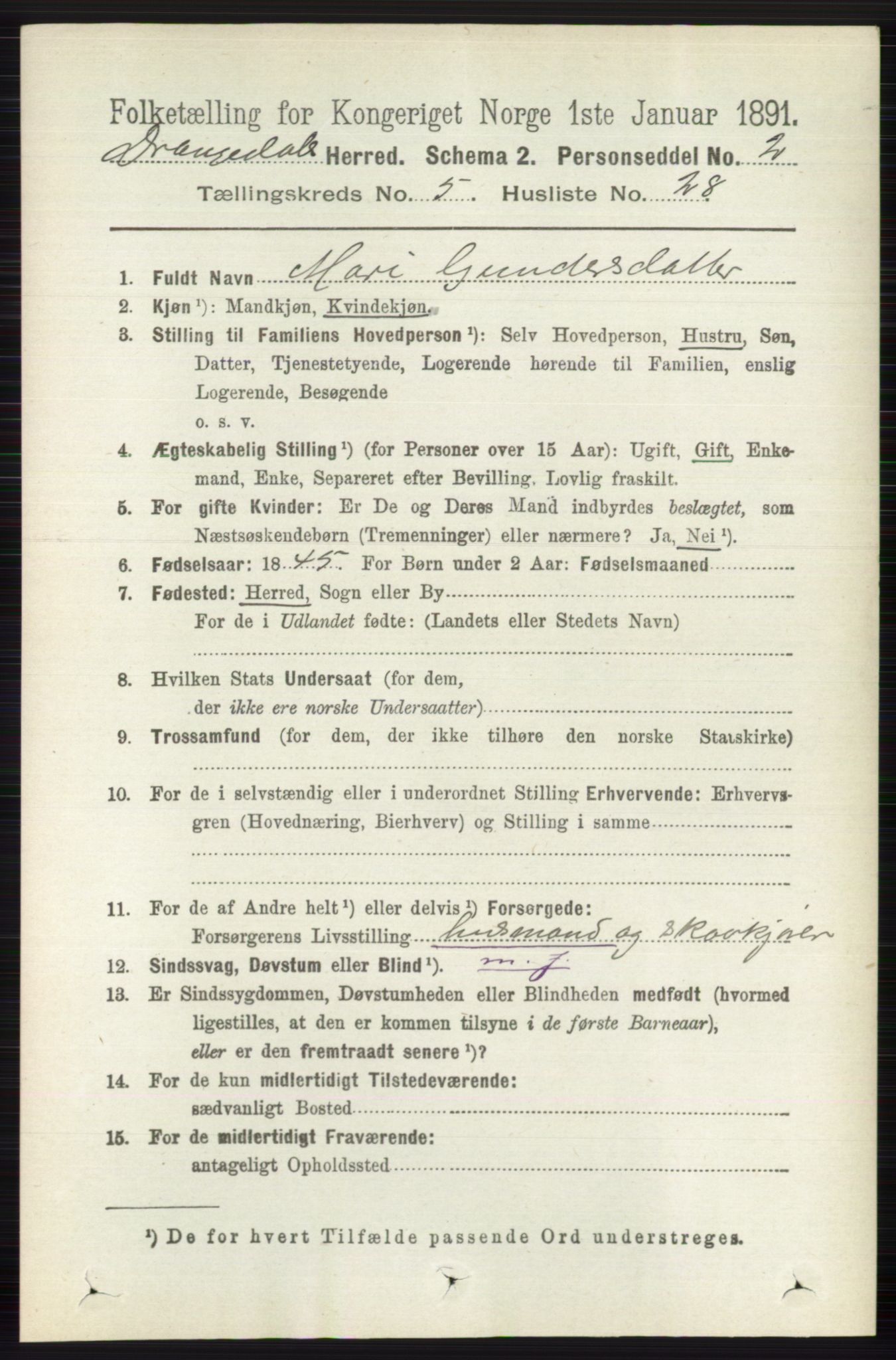 RA, 1891 census for 0817 Drangedal, 1891, p. 1847