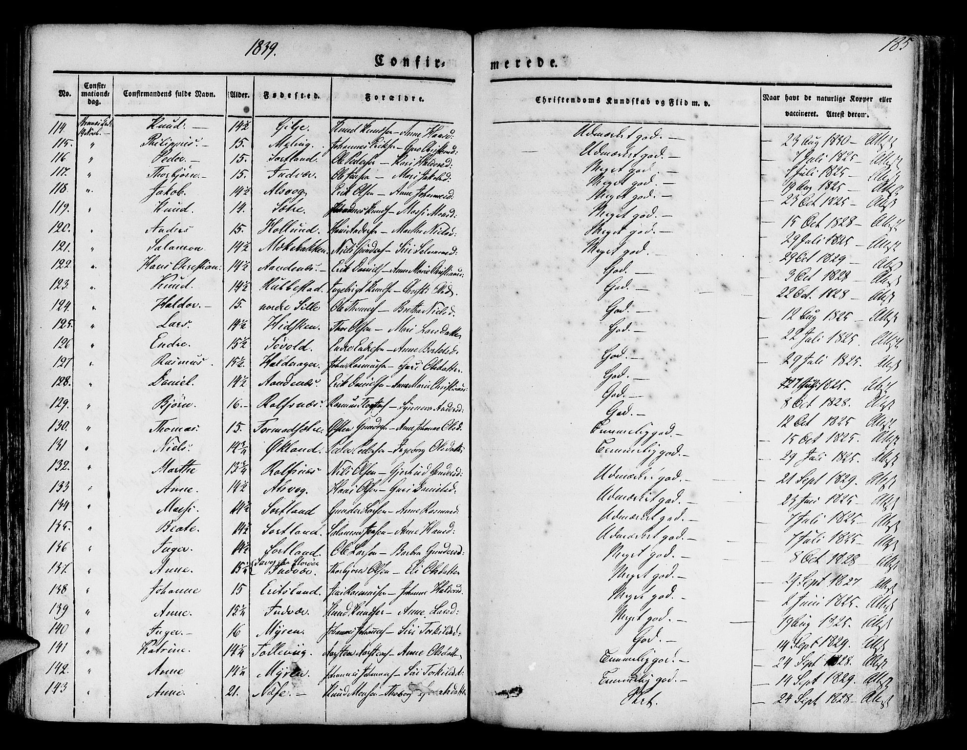 Finnås sokneprestembete, AV/SAB-A-99925/H/Ha/Haa/Haaa/L0006: Parish register (official) no. A 6, 1836-1850, p. 185