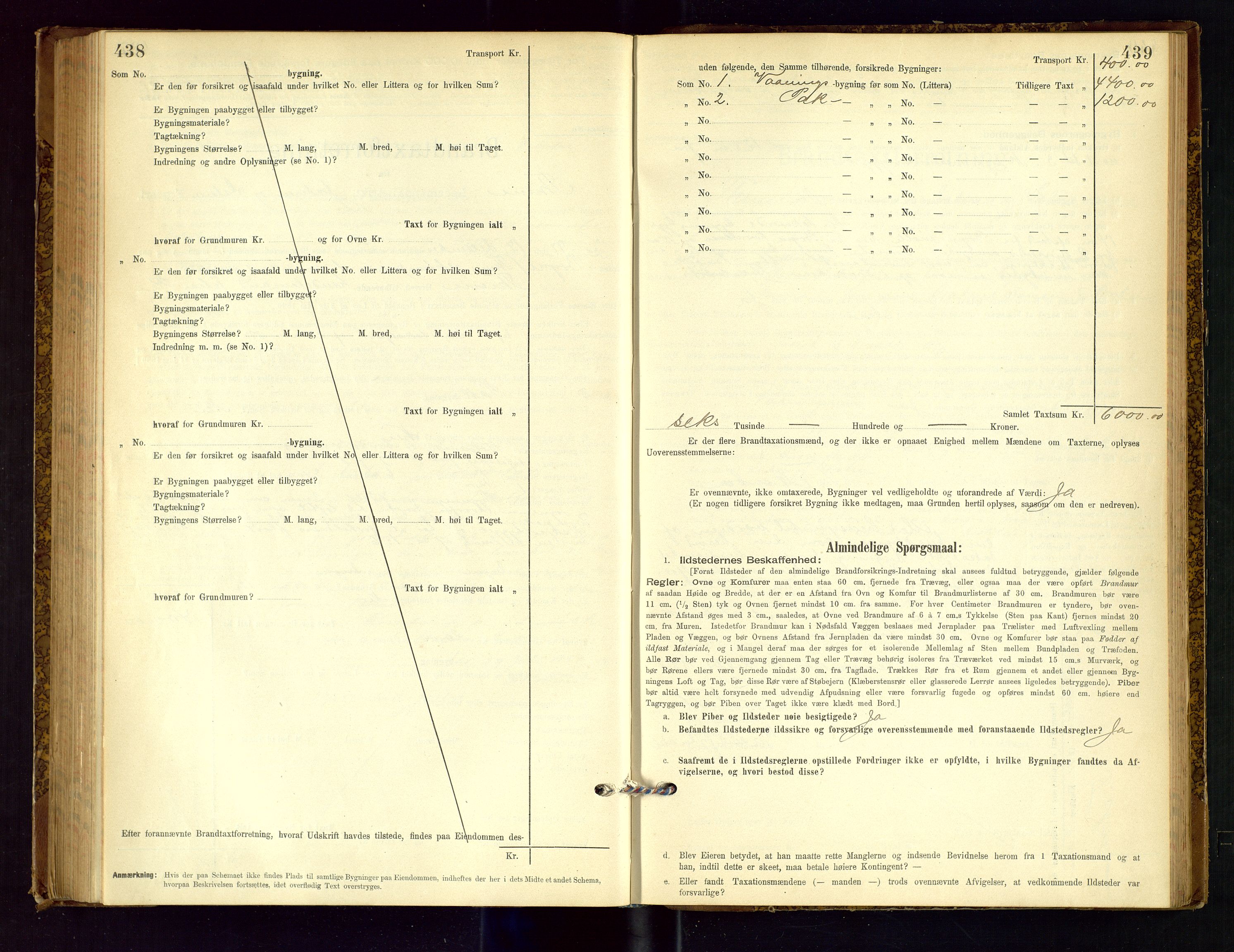 Time lensmannskontor, AV/SAST-A-100420/Gob/L0001: Branntakstprotokoll, 1896-1914, p. 438-439