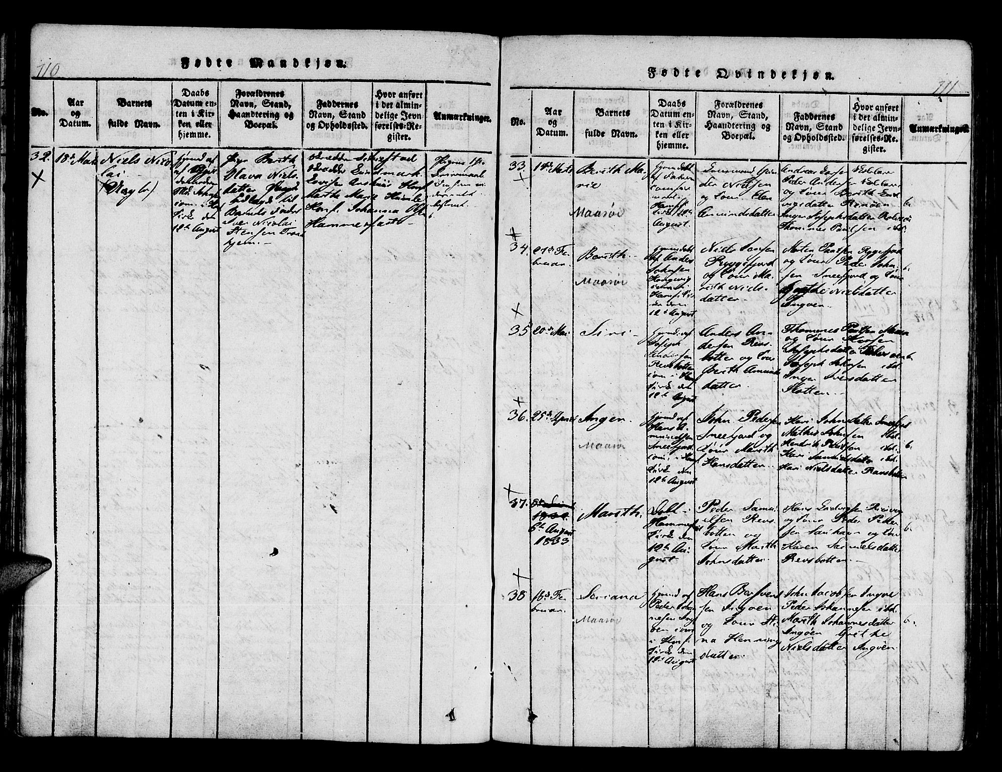 Hammerfest sokneprestkontor, AV/SATØ-S-1347/H/Ha/L0003.kirke: Parish register (official) no. 3, 1821-1842, p. 110-111