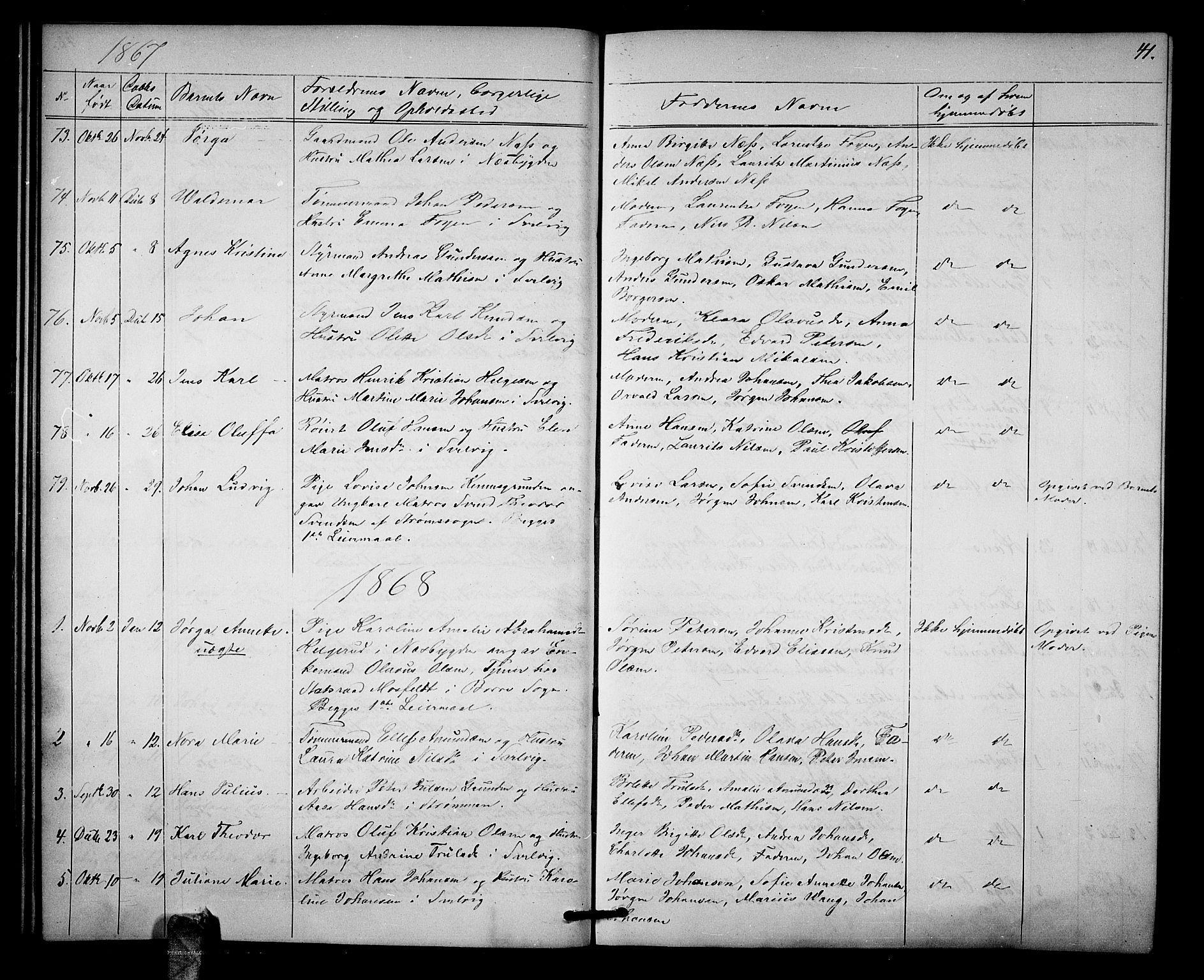 Strømm kirkebøker, AV/SAKO-A-322/G/Ga/L0001: Parish register (copy) no. I 1, 1861-1885, p. 41