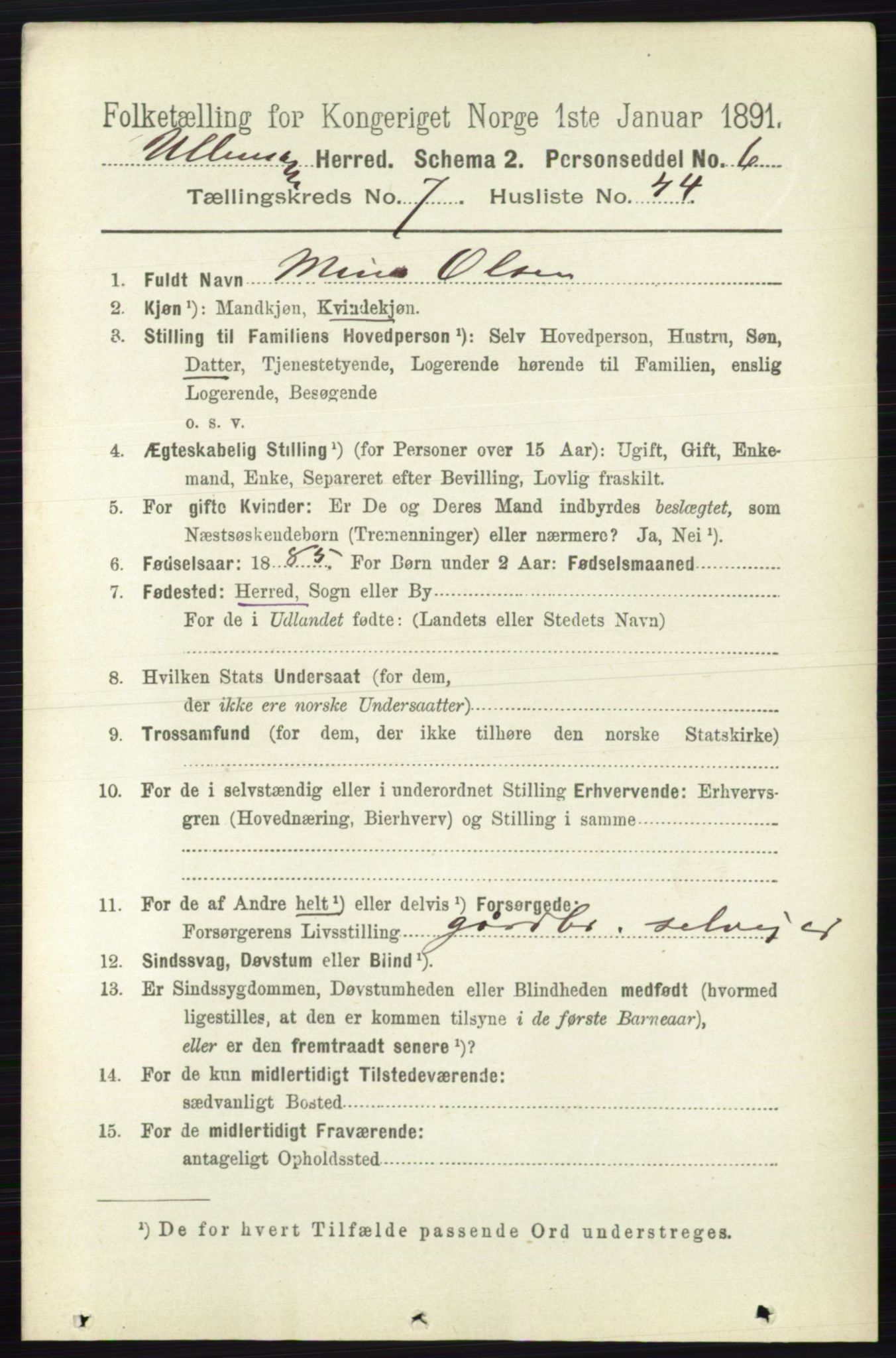 RA, 1891 census for 0235 Ullensaker, 1891, p. 3328