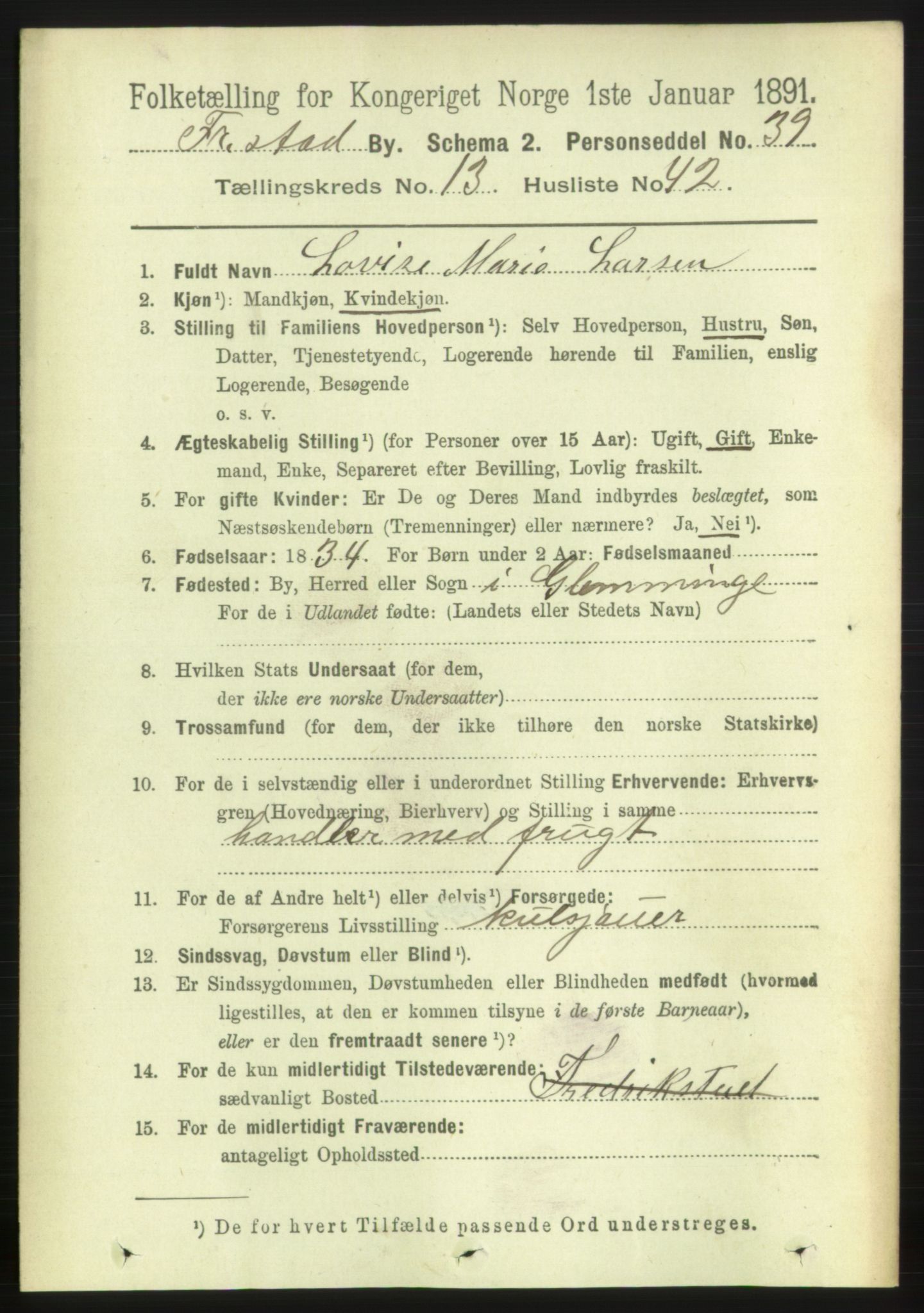 RA, 1891 census for 0103 Fredrikstad, 1891, p. 15028