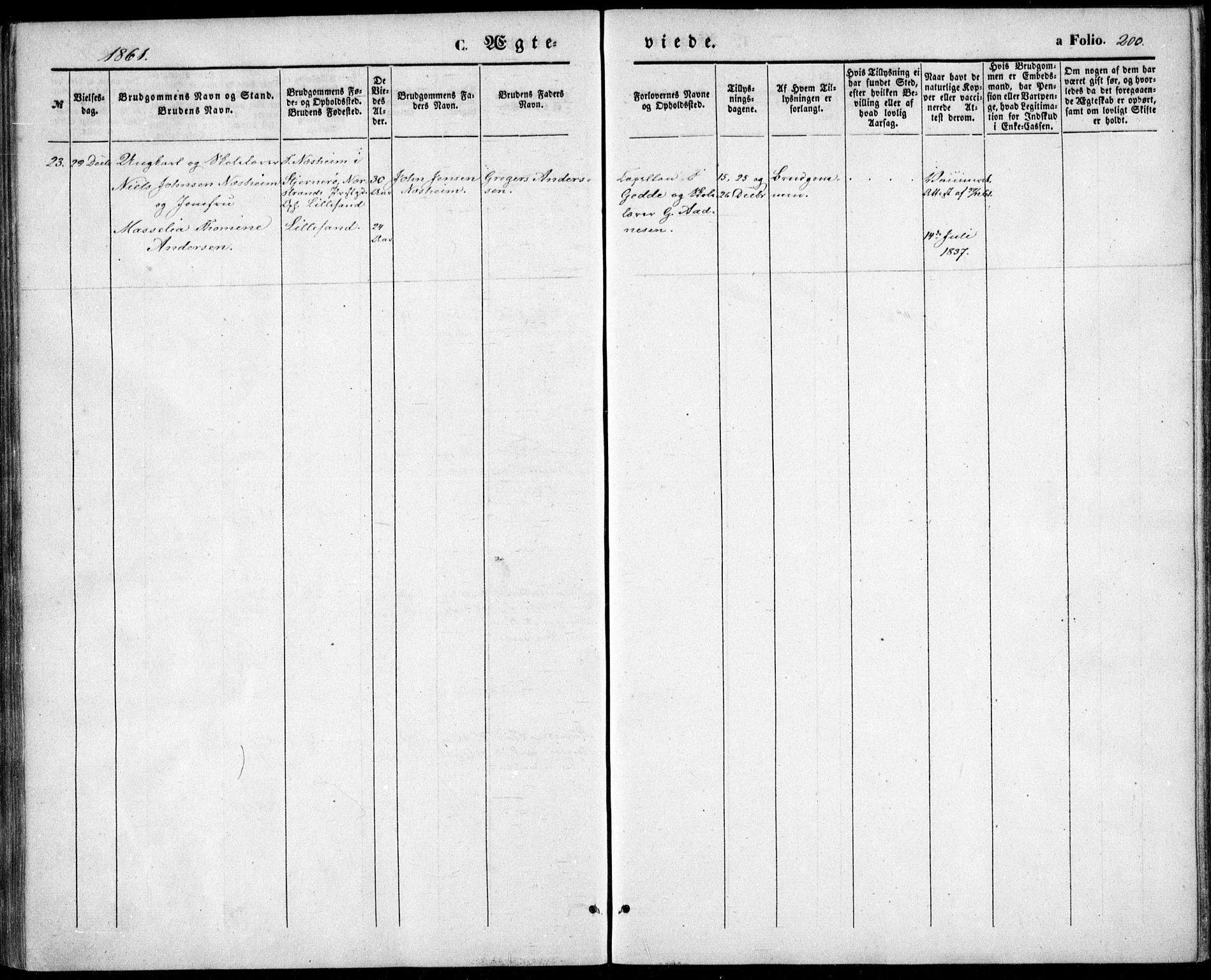 Vestre Moland sokneprestkontor, AV/SAK-1111-0046/F/Fb/Fbb/L0003: Parish register (copy) no. B 3, 1851-1861, p. 200